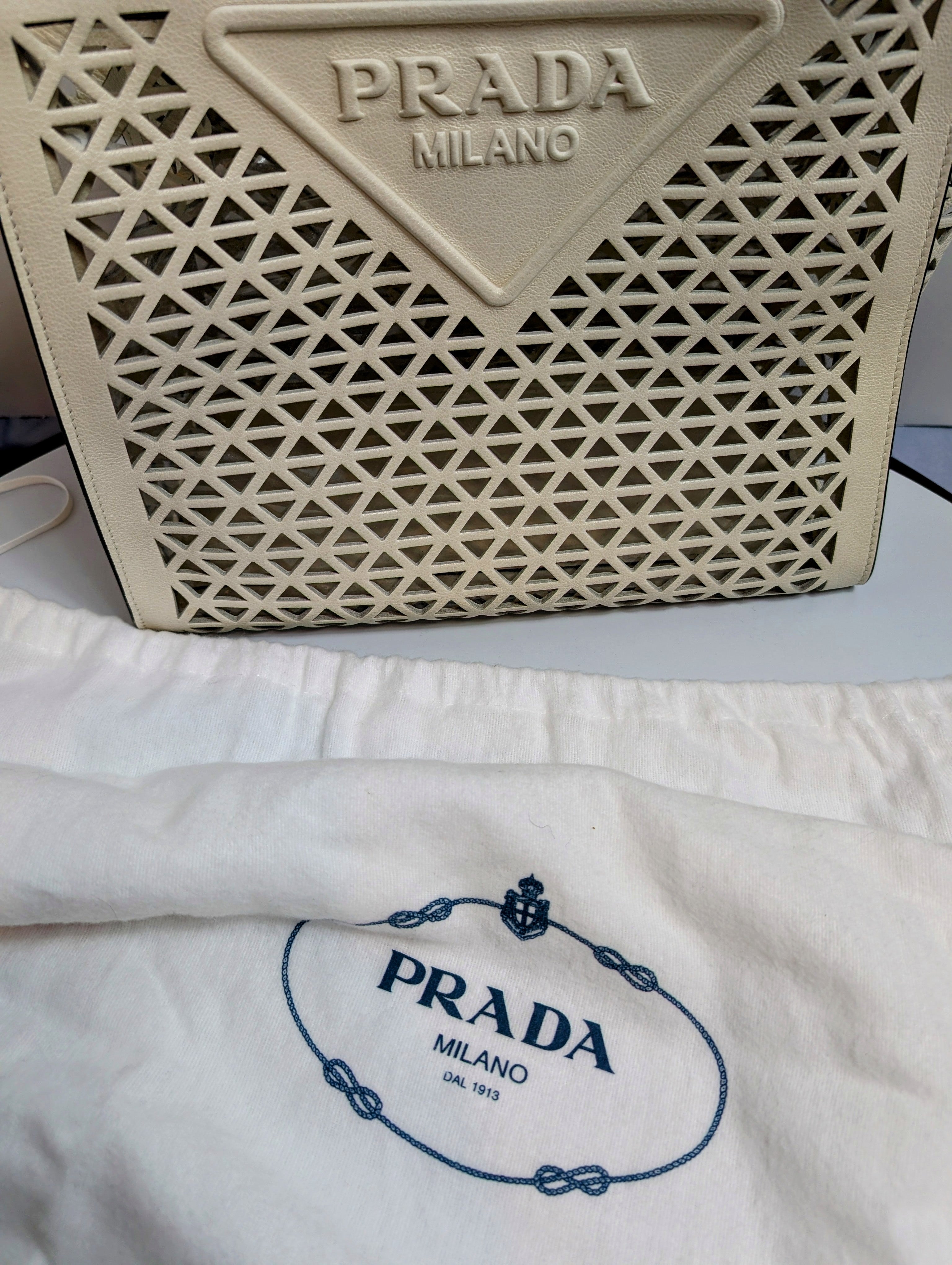 Prada Milano Cream Perforated Tote Bag