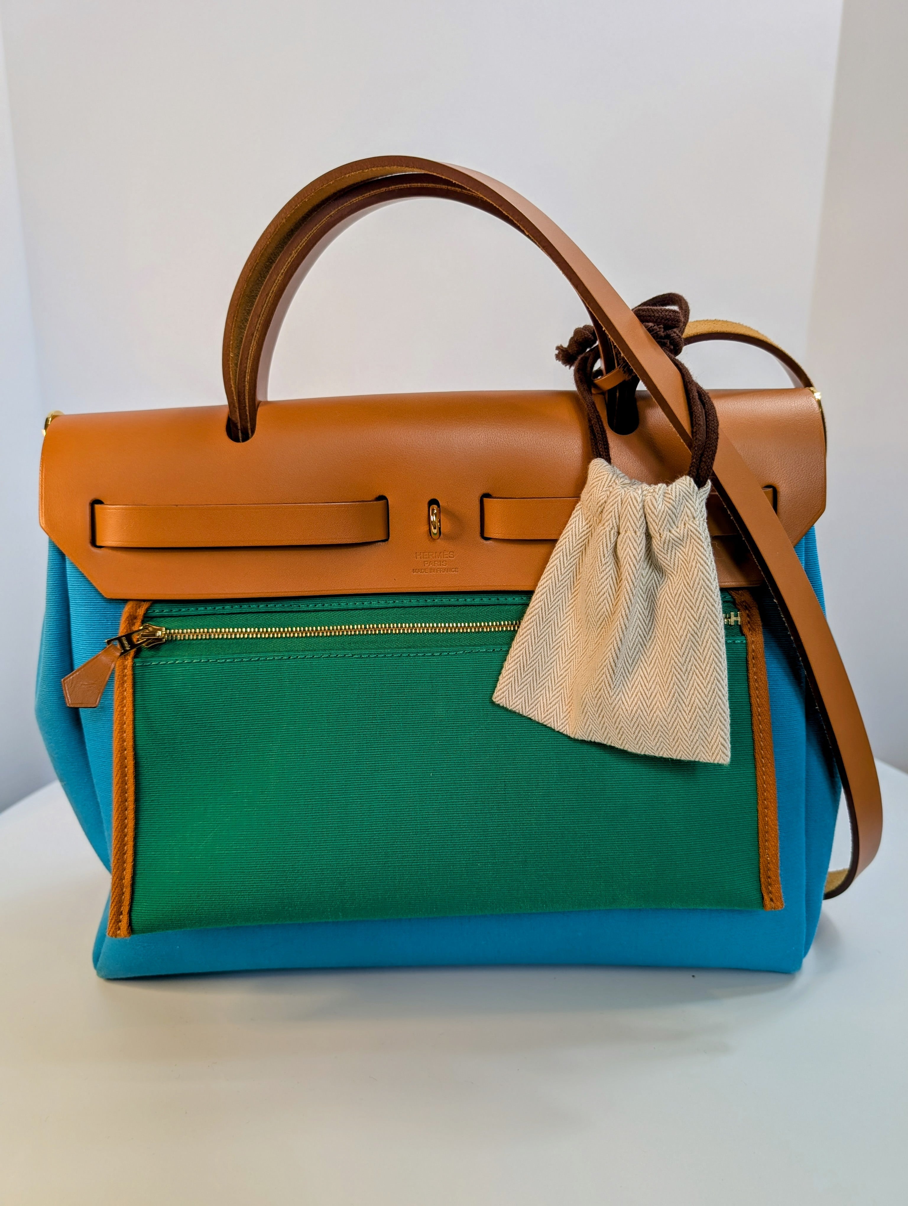 Hermes Blue and Green Herbag Zip 31