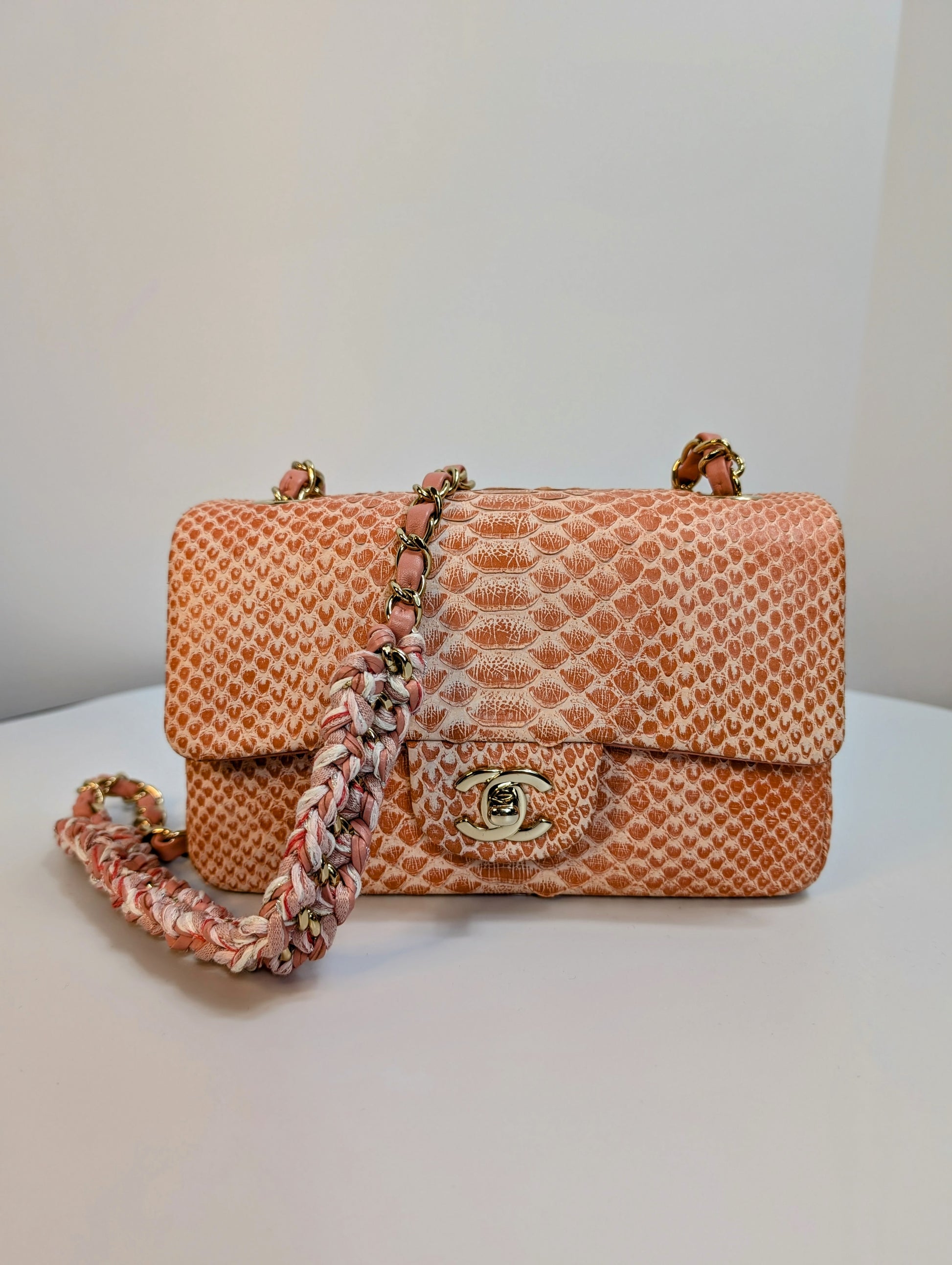 Chanel Rare Salmon Pink Mini Rectangular Classic Flap Bag in Python Leather