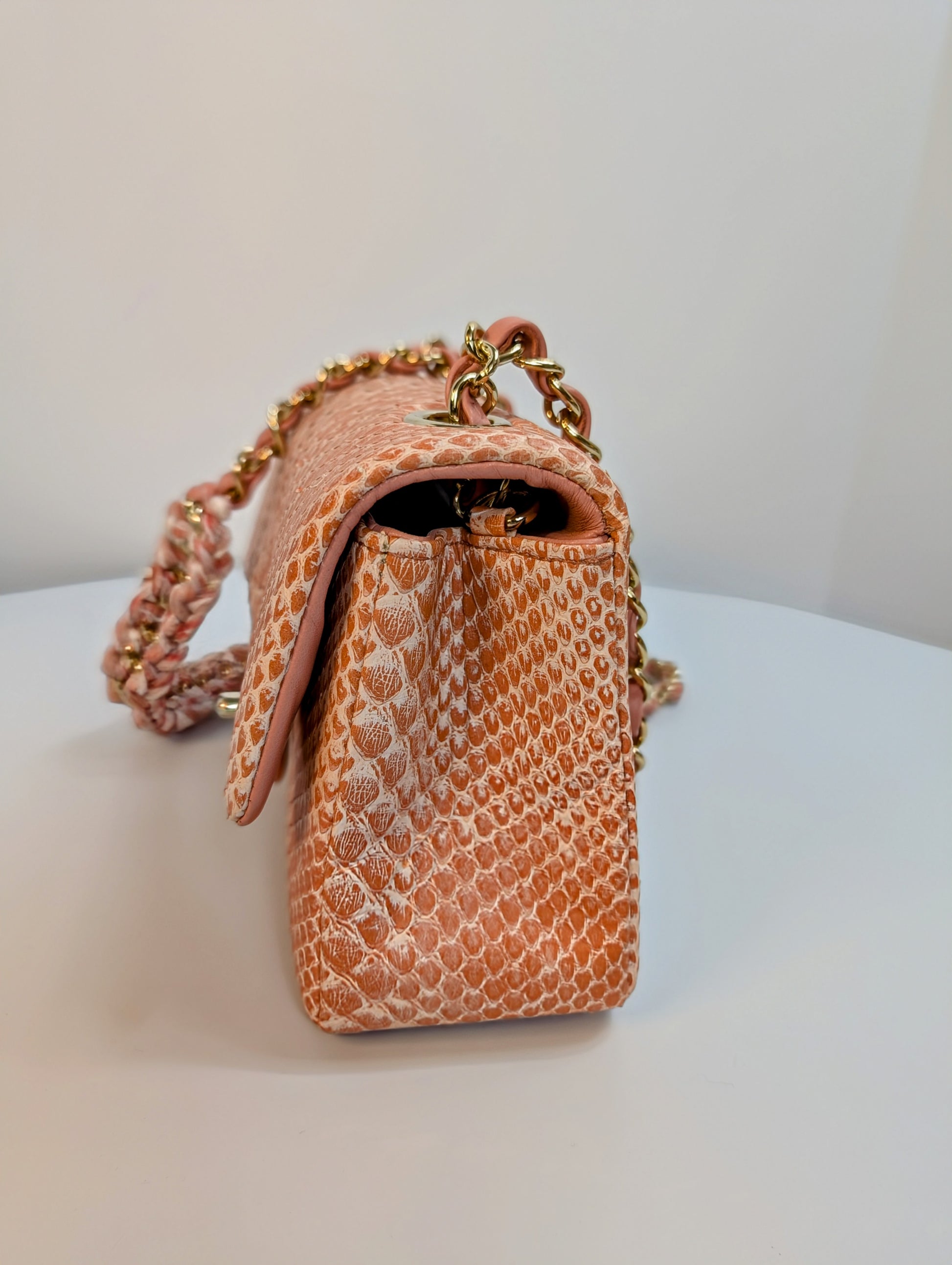 Chanel Rare Salmon Pink Mini Rectangular Classic Flap Bag in Python Leather