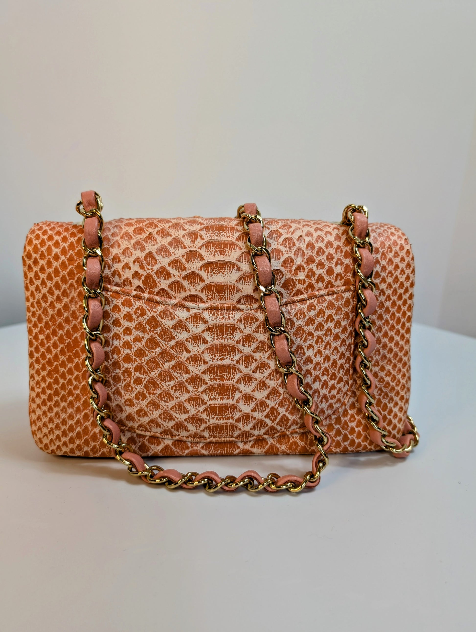 Chanel Rare Salmon Pink Mini Rectangular Classic Flap Bag in Python Leather