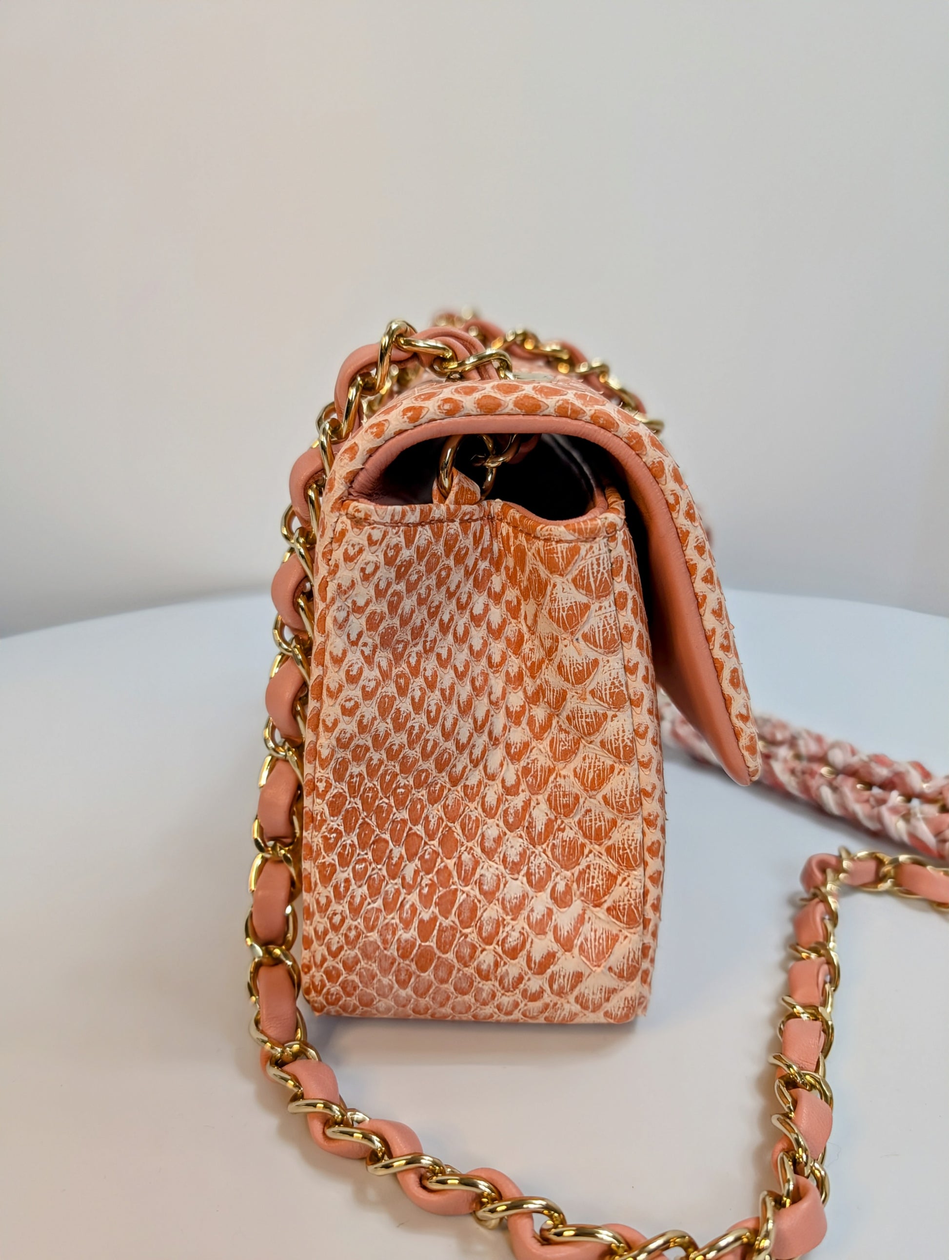Chanel Rare Salmon Pink Mini Rectangular Classic Flap Bag in Python Leather