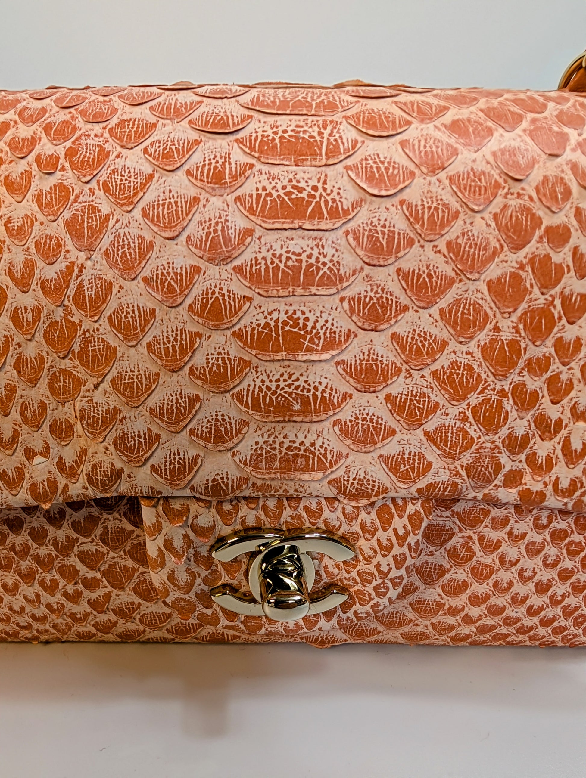 Chanel Rare Salmon Pink Mini Rectangular Classic Flap Bag in Python Leather