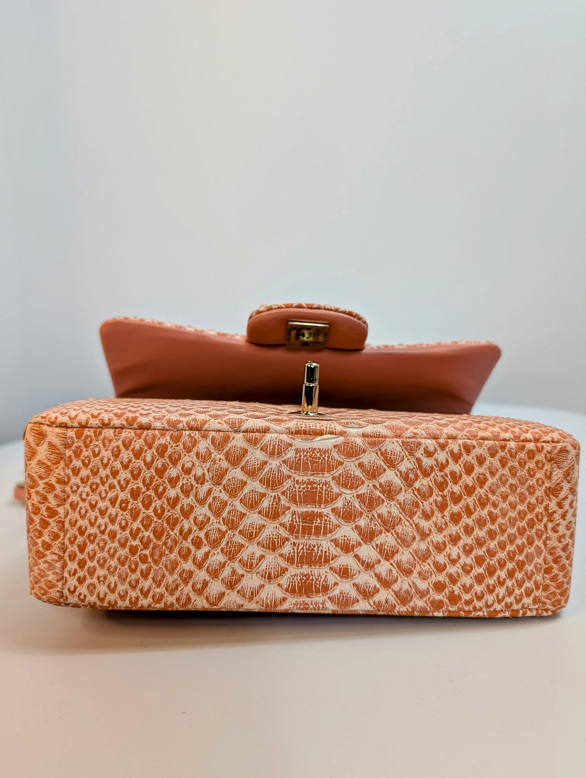Chanel Rare Salmon Pink Mini Rectangular Classic Flap Bag in Python Leather