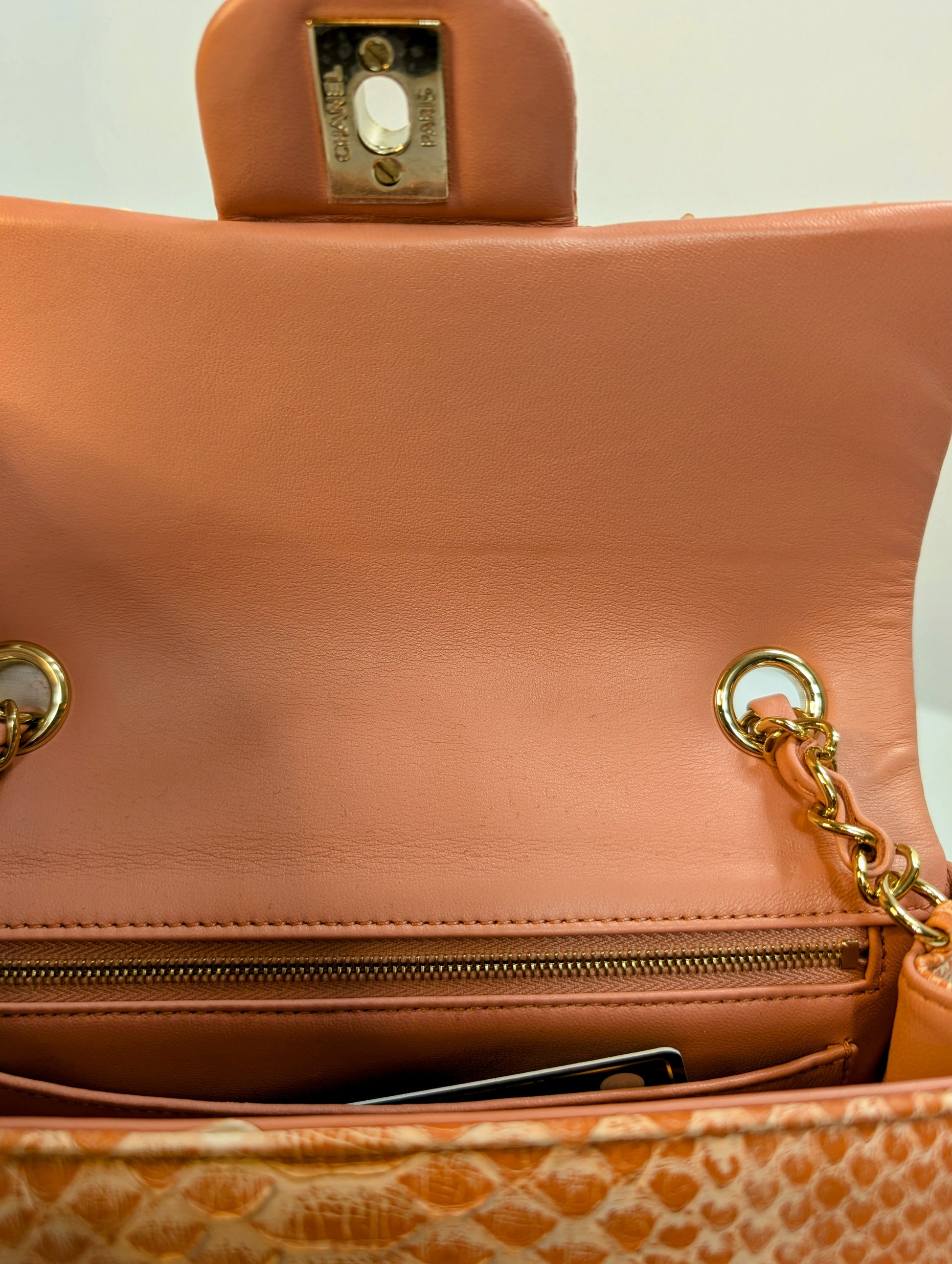 Chanel Rare Salmon Pink Mini Rectangular Classic Flap Bag in Python Leather