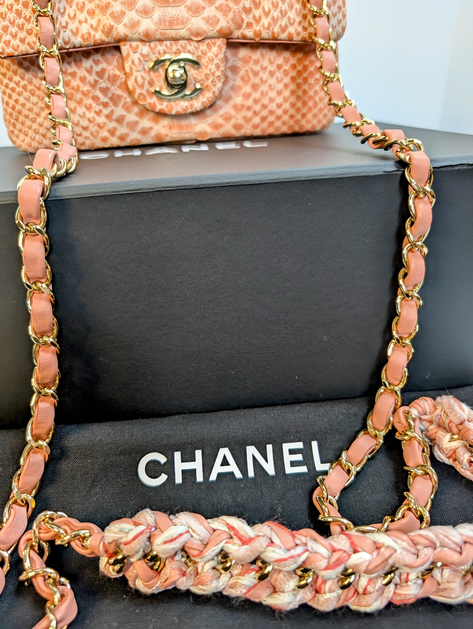 Chanel Rare Salmon Pink Mini Rectangular Classic Flap Bag in Python Leather
