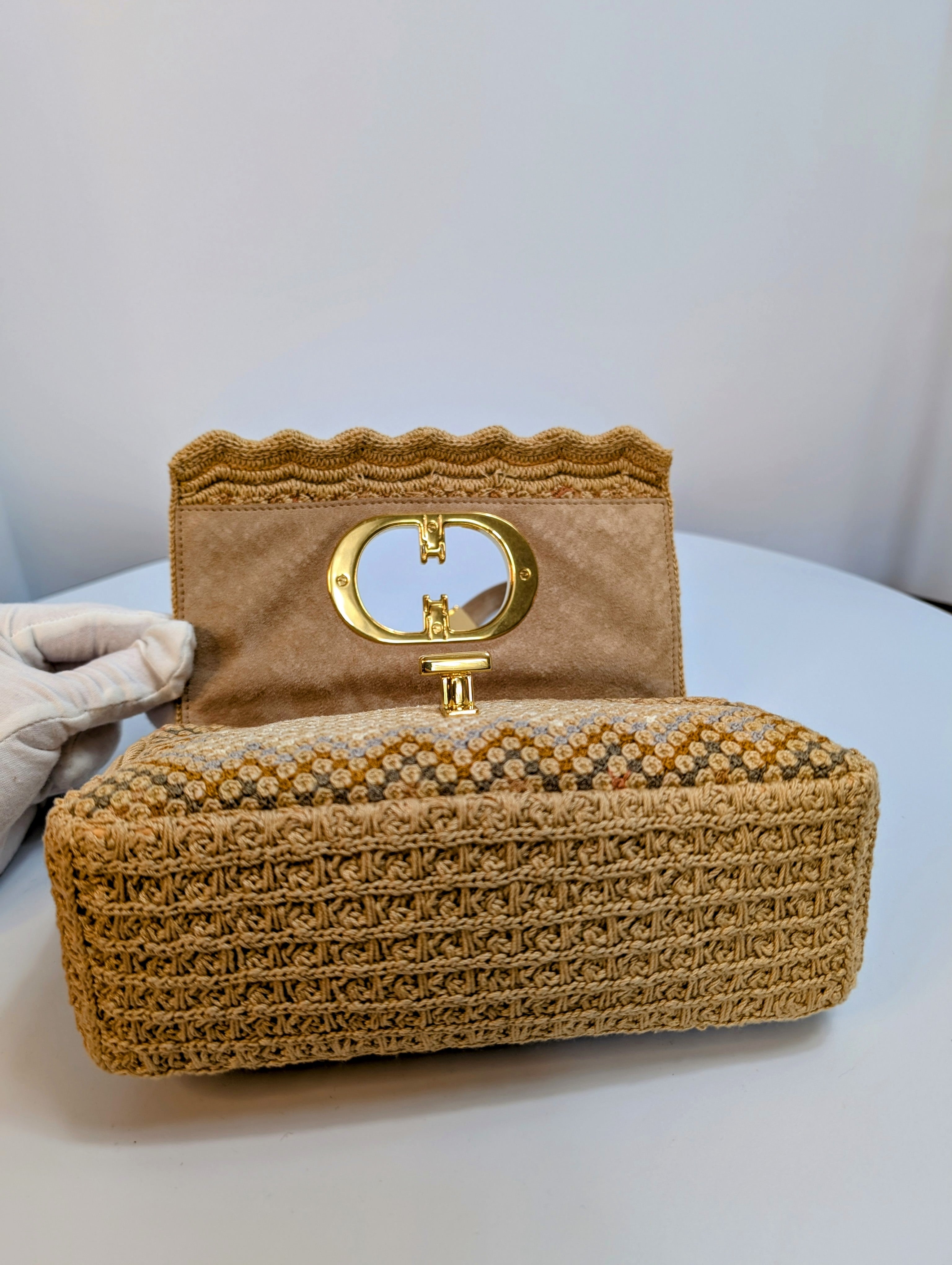 Dior Multicolor Caro Crossbody Woven Raffia Bag