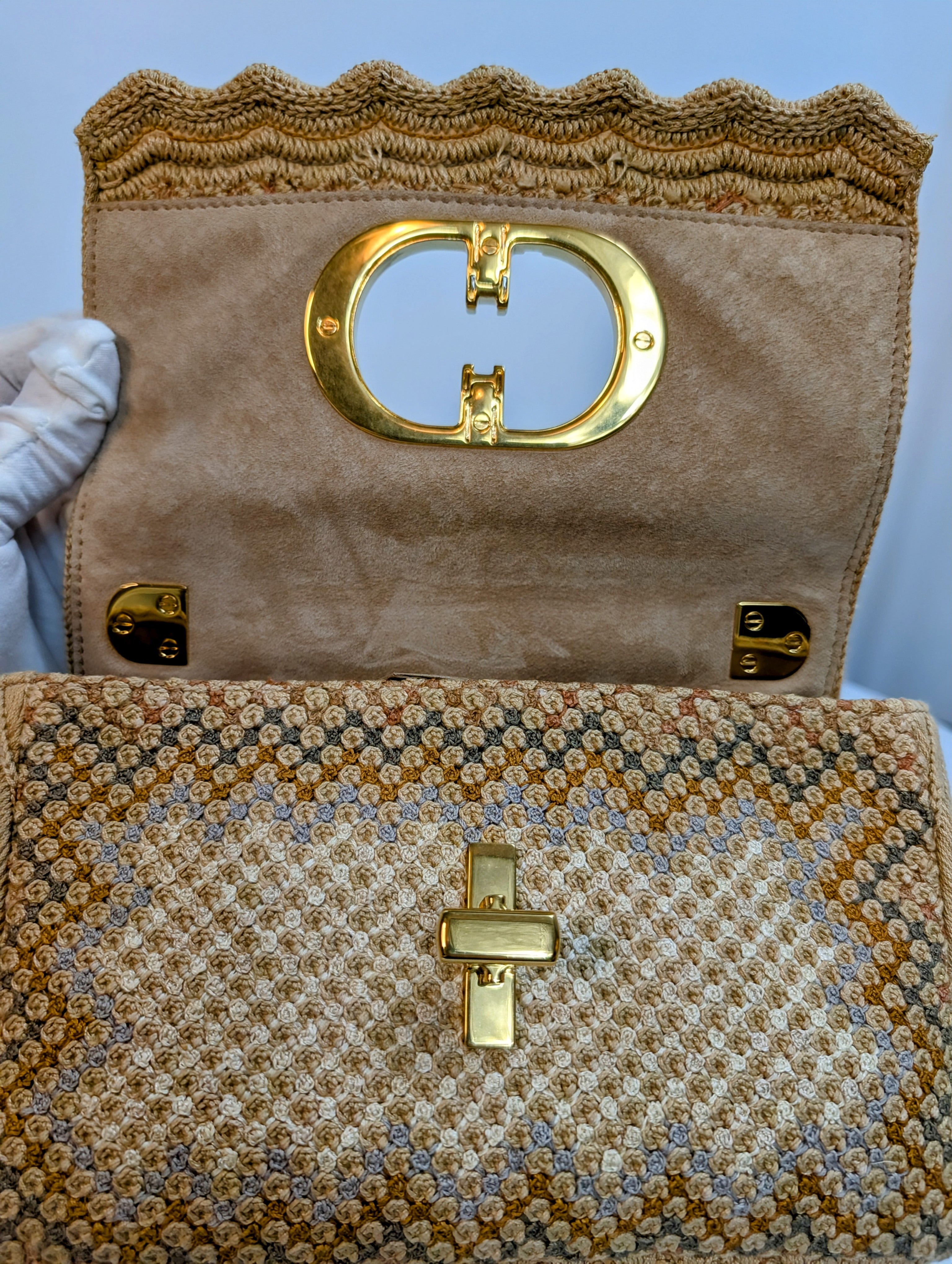 Dior Multicolor Caro Crossbody Woven Raffia Bag