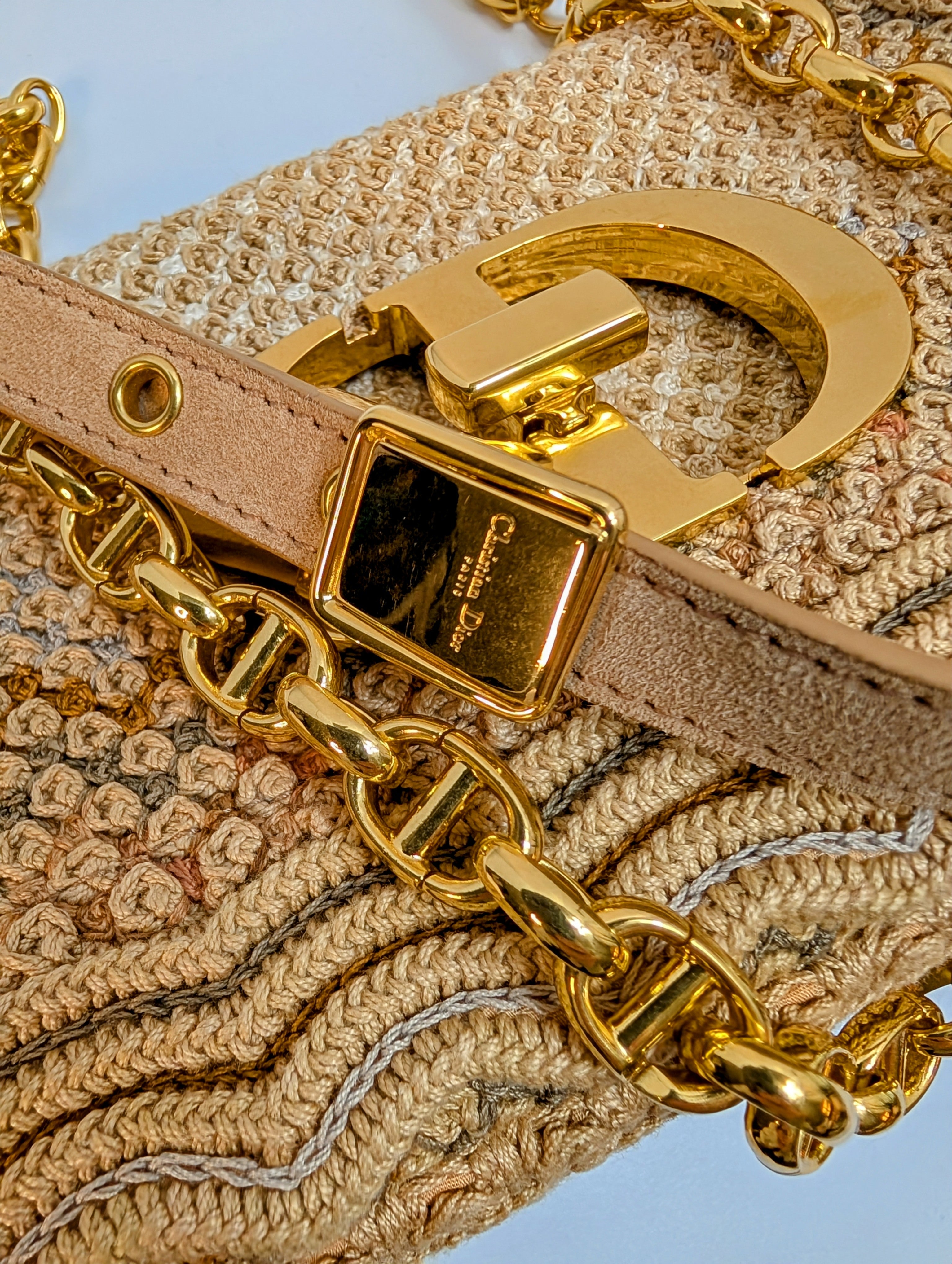 Dior Multicolor Caro Crossbody Woven Raffia Bag