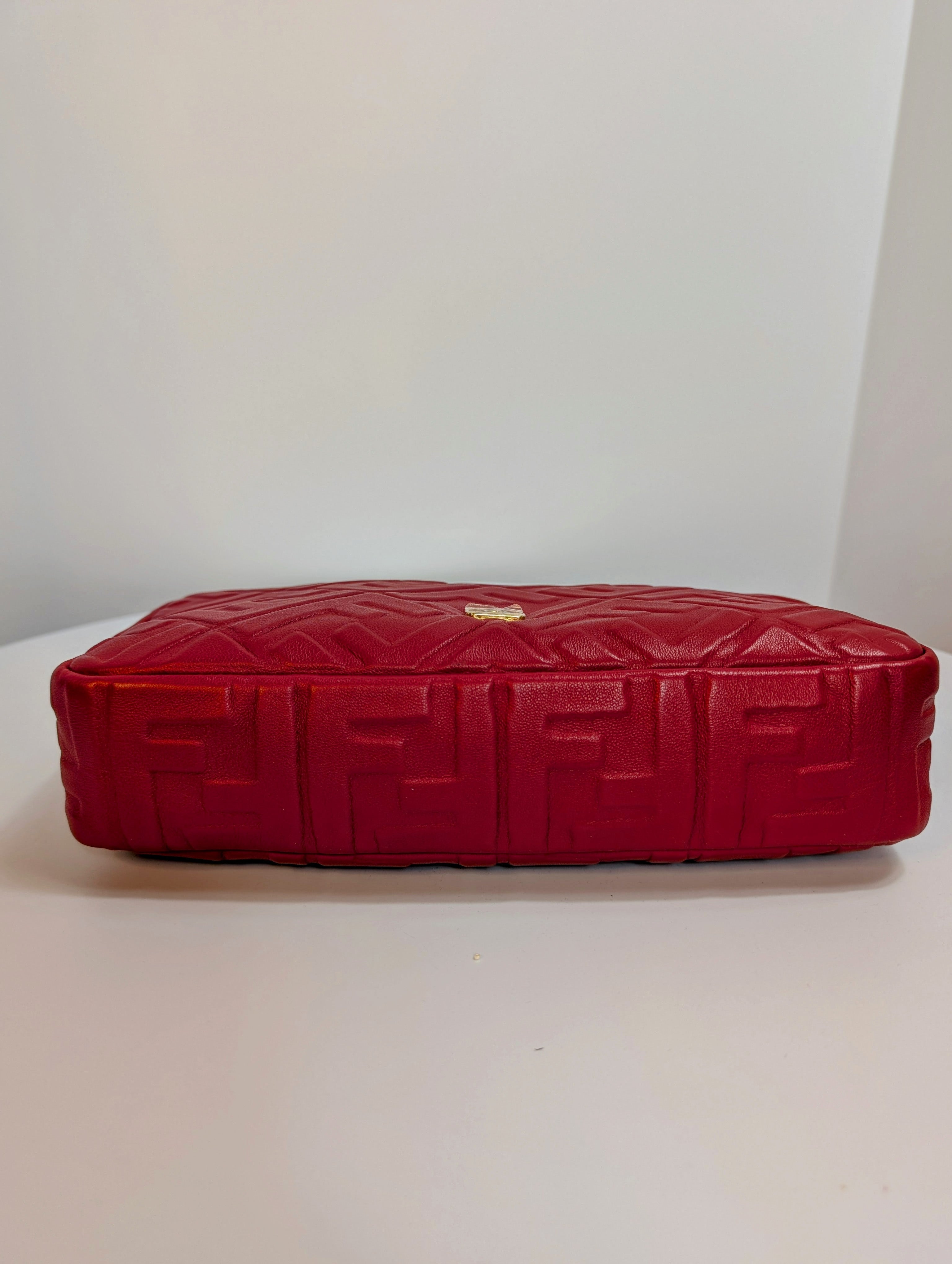 Fendi Red Embossed Baguette Bag with Embossed FF Monogram