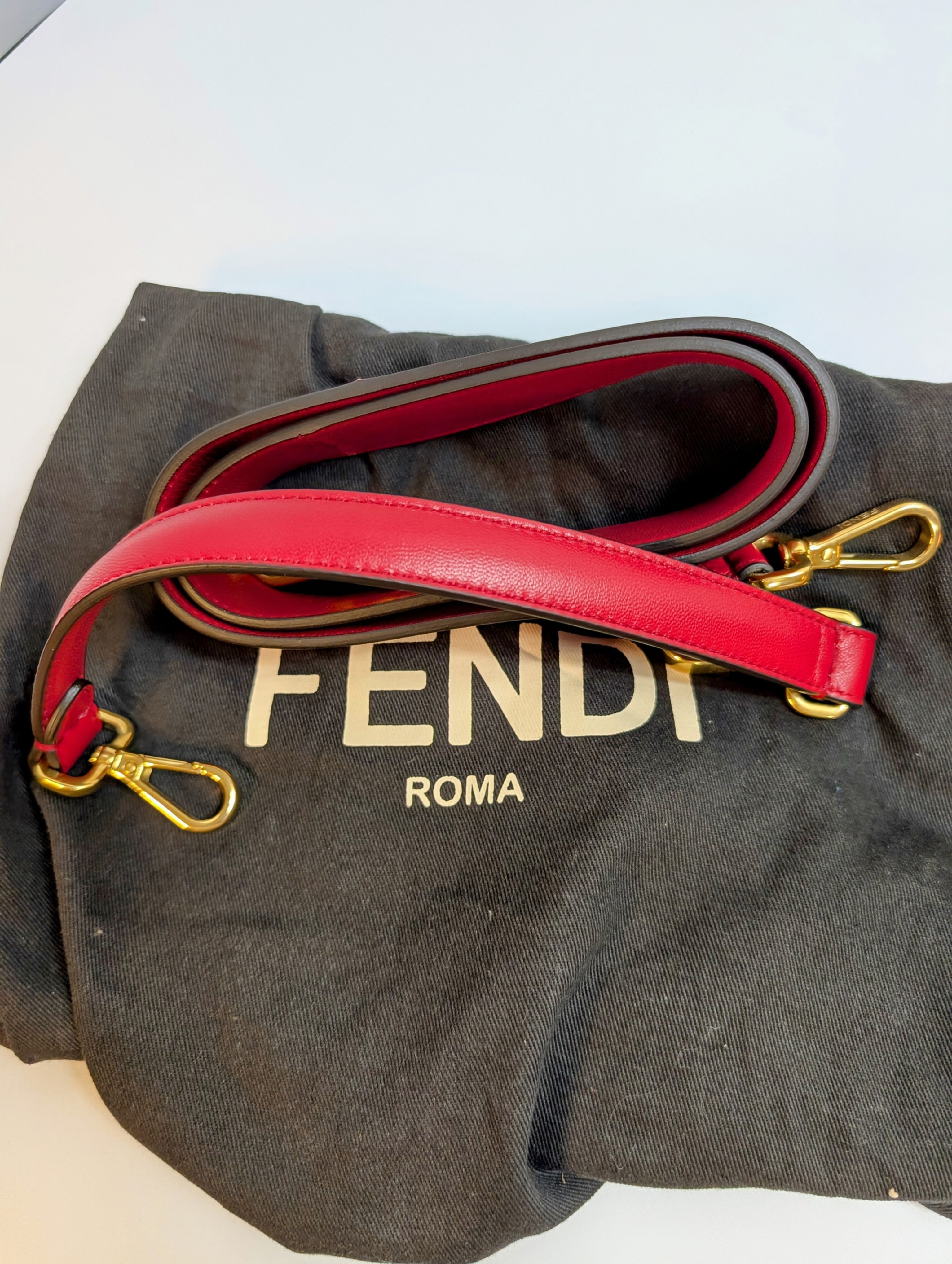 Fendi Red Embossed Baguette Bag with Embossed FF Monogram