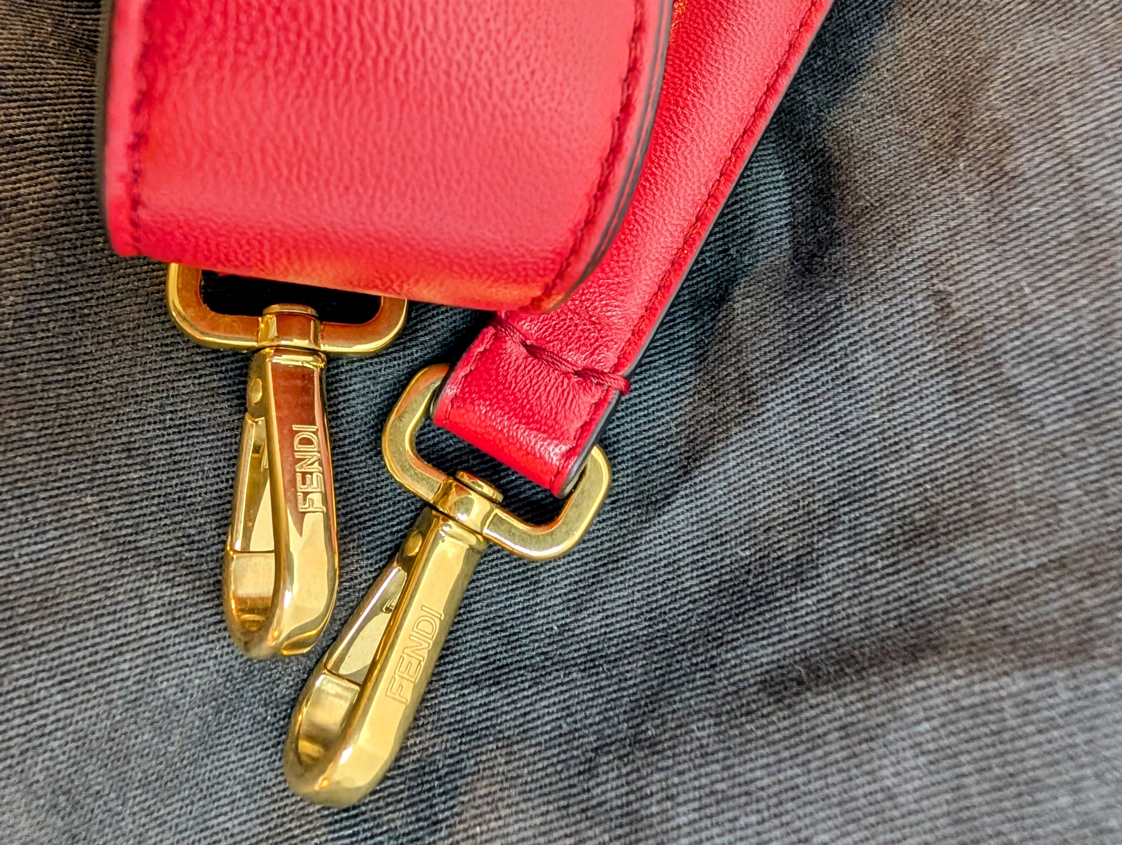 Fendi Red Embossed Baguette Bag with Embossed FF Monogram