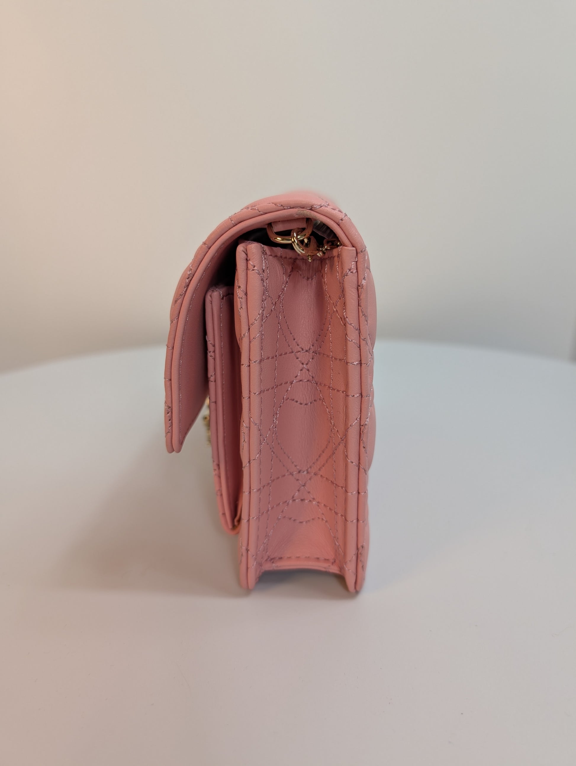 Dior Diorama Pink Heart Quilted Lambskin Wallet on Chain (WOC)