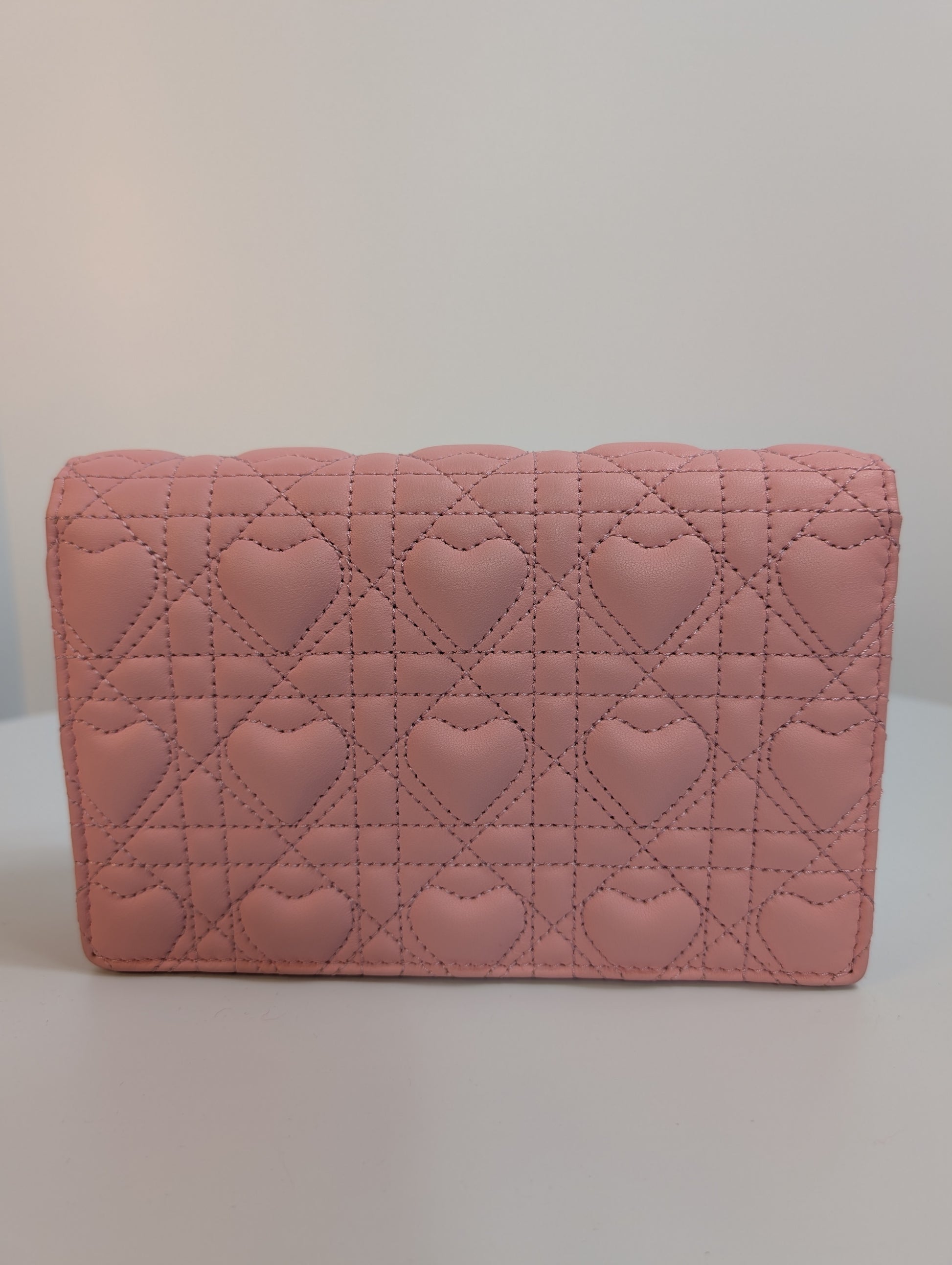 Dior Diorama Pink Heart Quilted Lambskin Wallet on Chain (WOC)