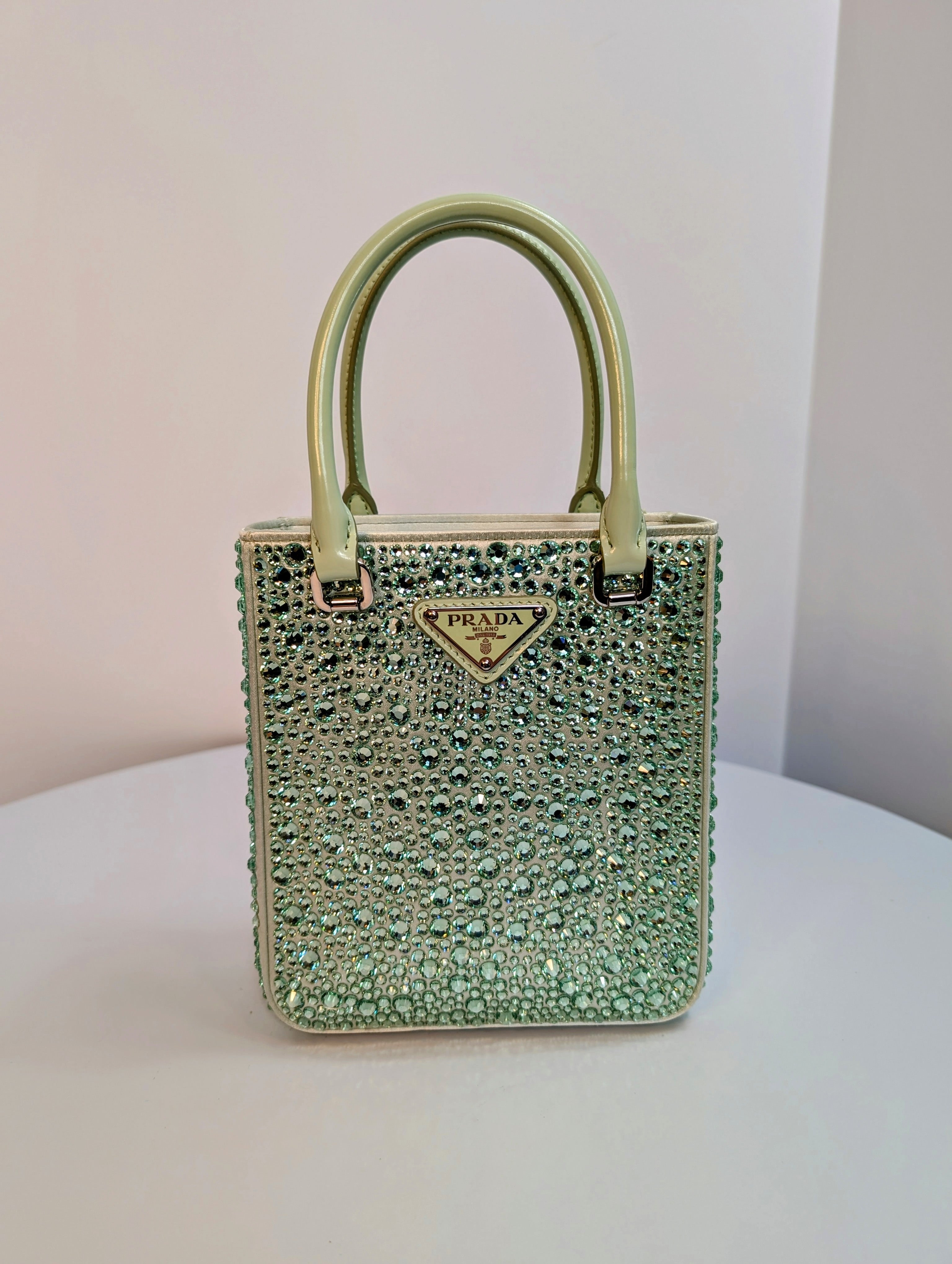 Prada Light Green/Aqua Crystal Embellished Double-Handle Crossbody