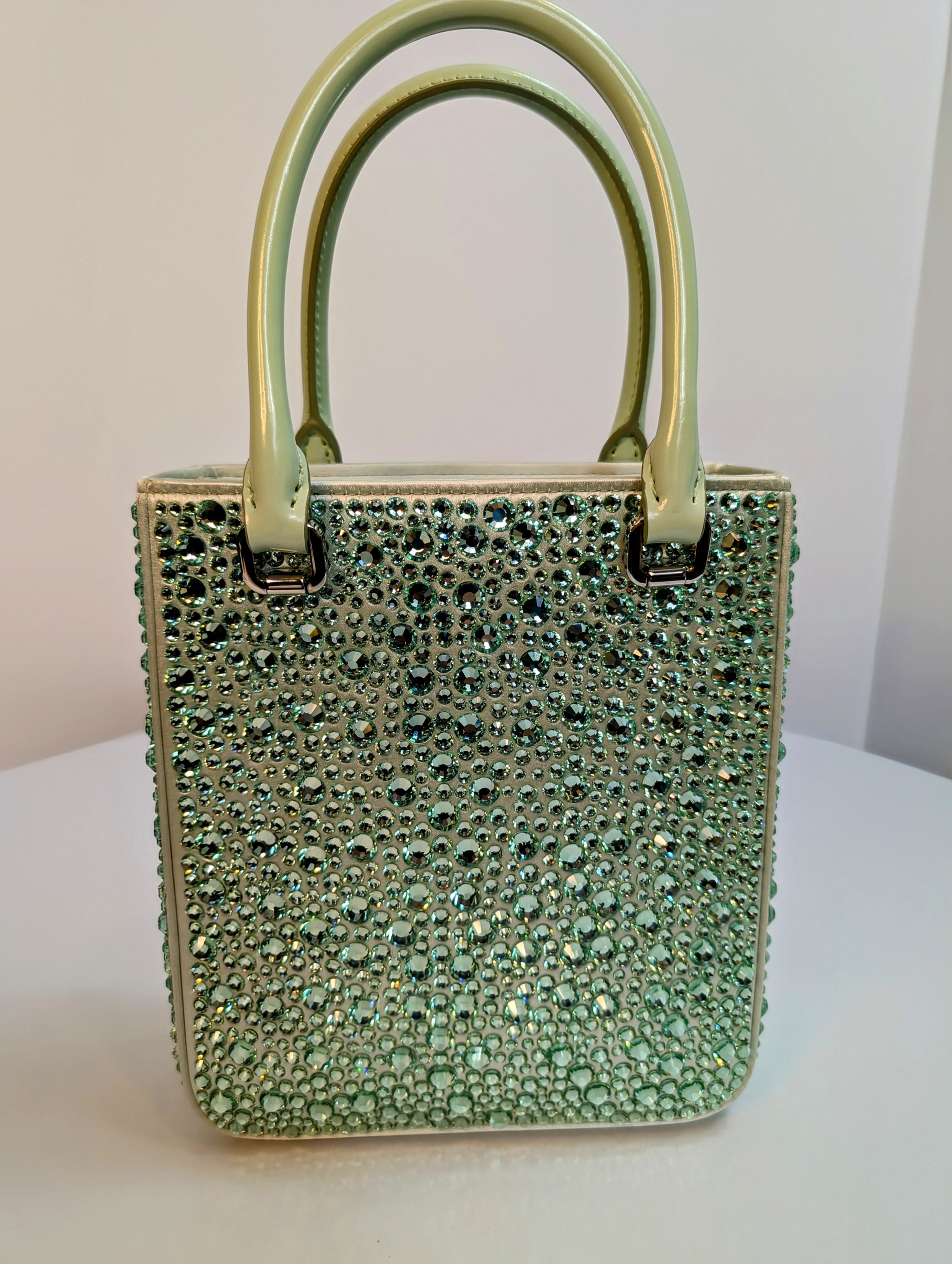 Prada Light Green/Aqua Crystal Embellished Double-Handle Crossbody