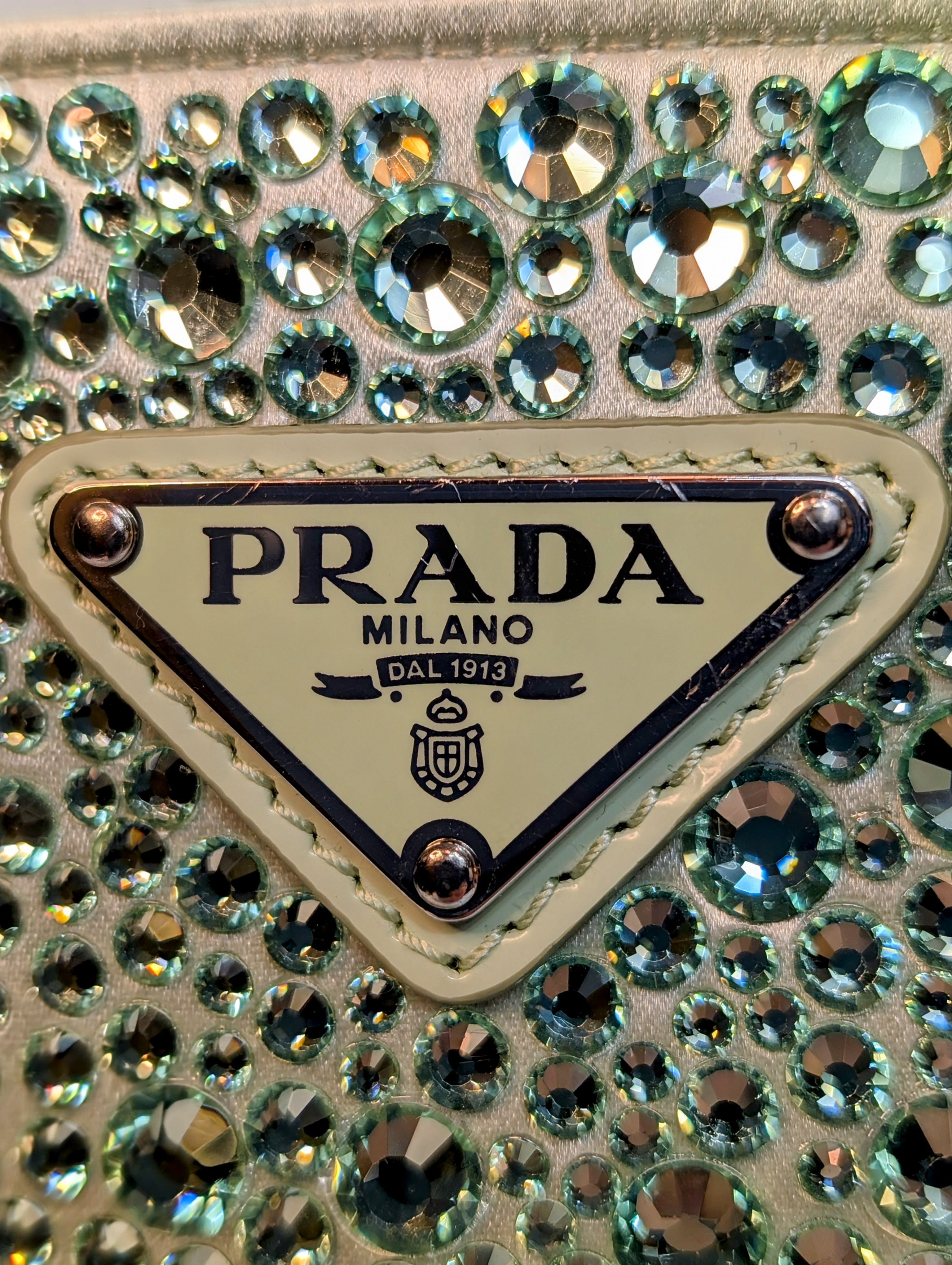 Prada Light Green/Aqua Crystal Embellished Double-Handle Crossbody