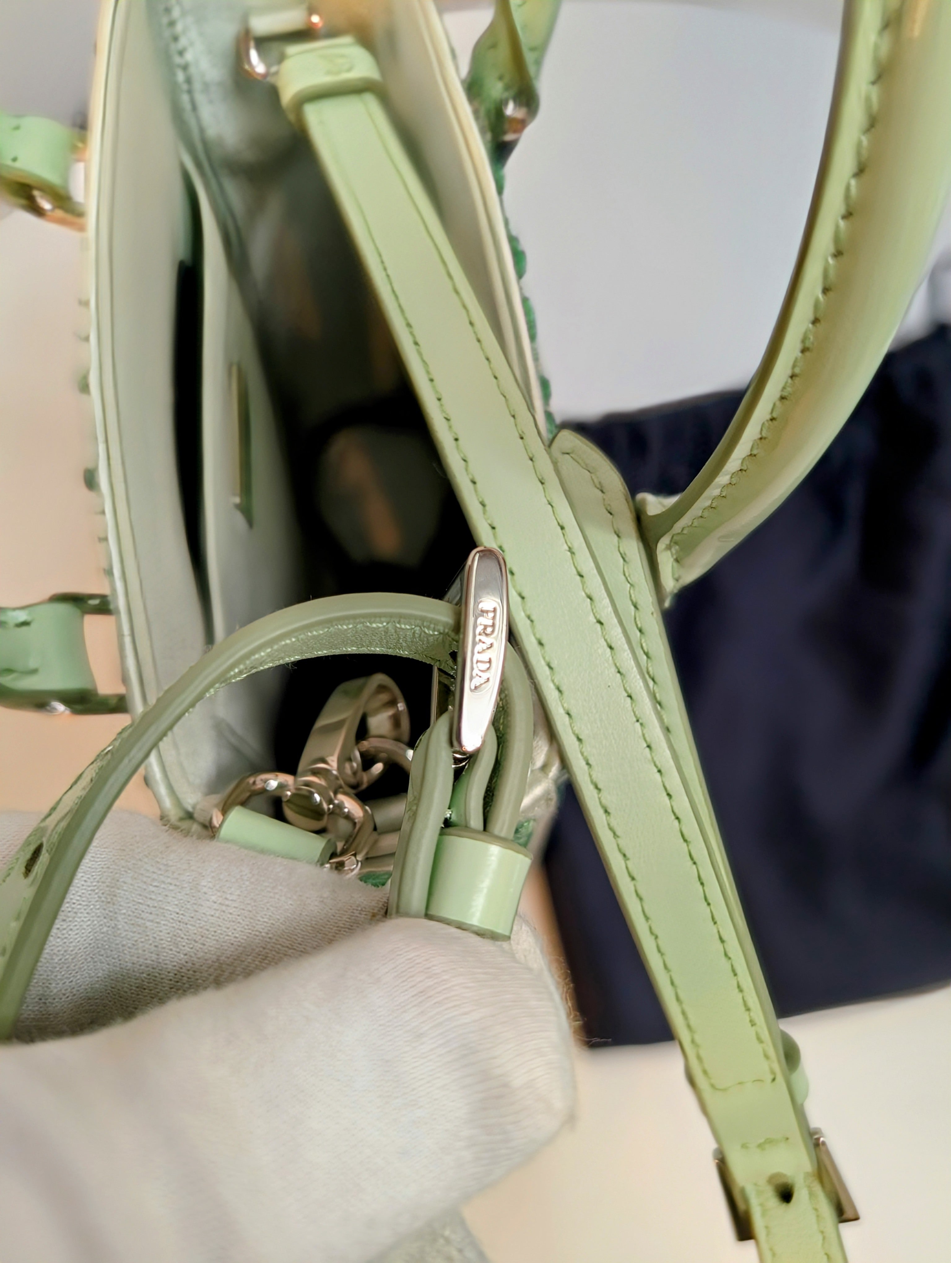 Prada Light Green/Aqua Crystal Embellished Double-Handle Crossbody