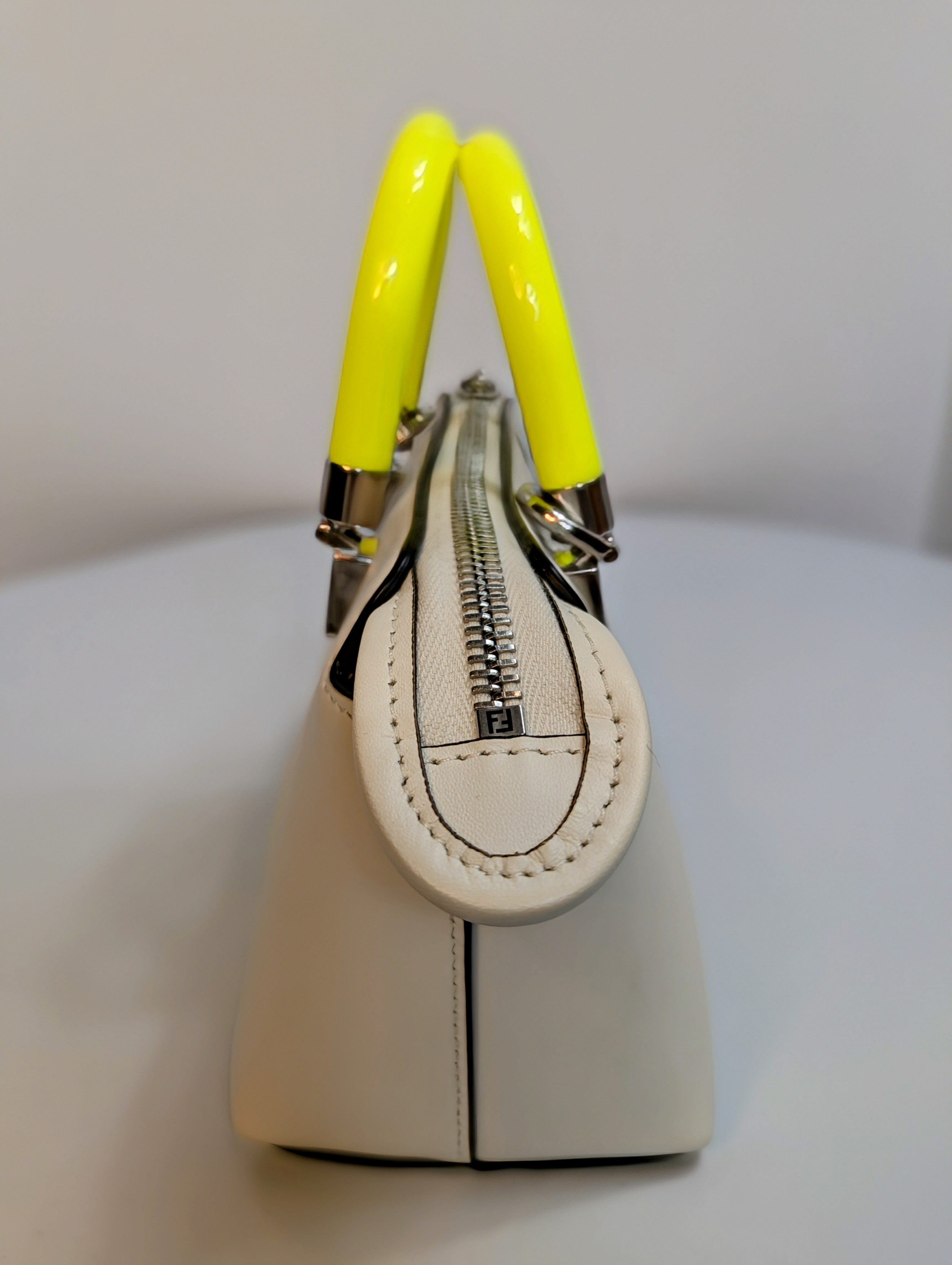 Fendi x Marc Jacobs Peekaboo Top Handle Bag in Cream Leather with Neon Yellow Accents