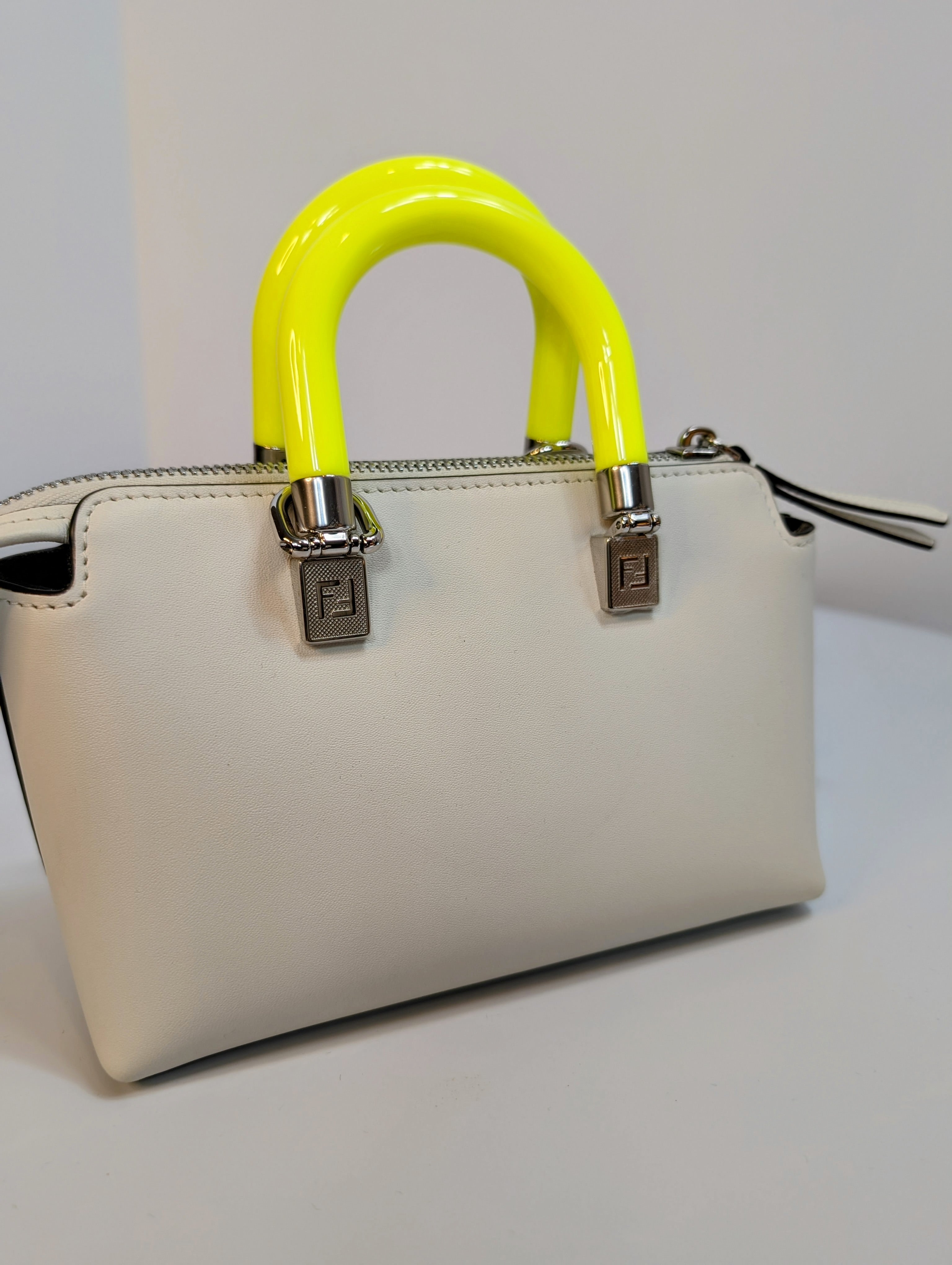 Fendi x Marc Jacobs Peekaboo Top Handle Bag in Cream Leather with Neon Yellow Accents