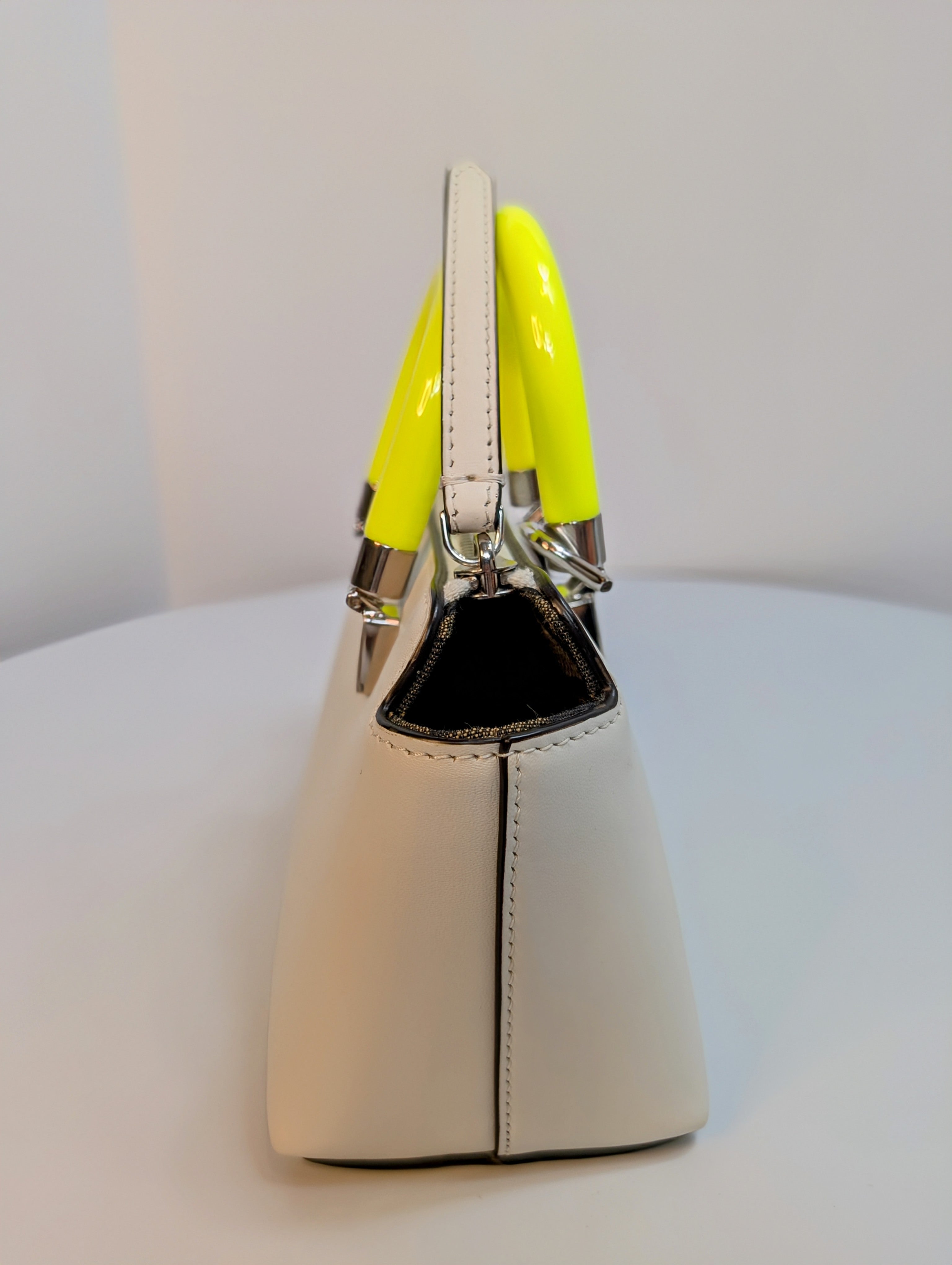 Fendi x Marc Jacobs Peekaboo Top Handle Bag in Cream Leather with Neon Yellow Accents