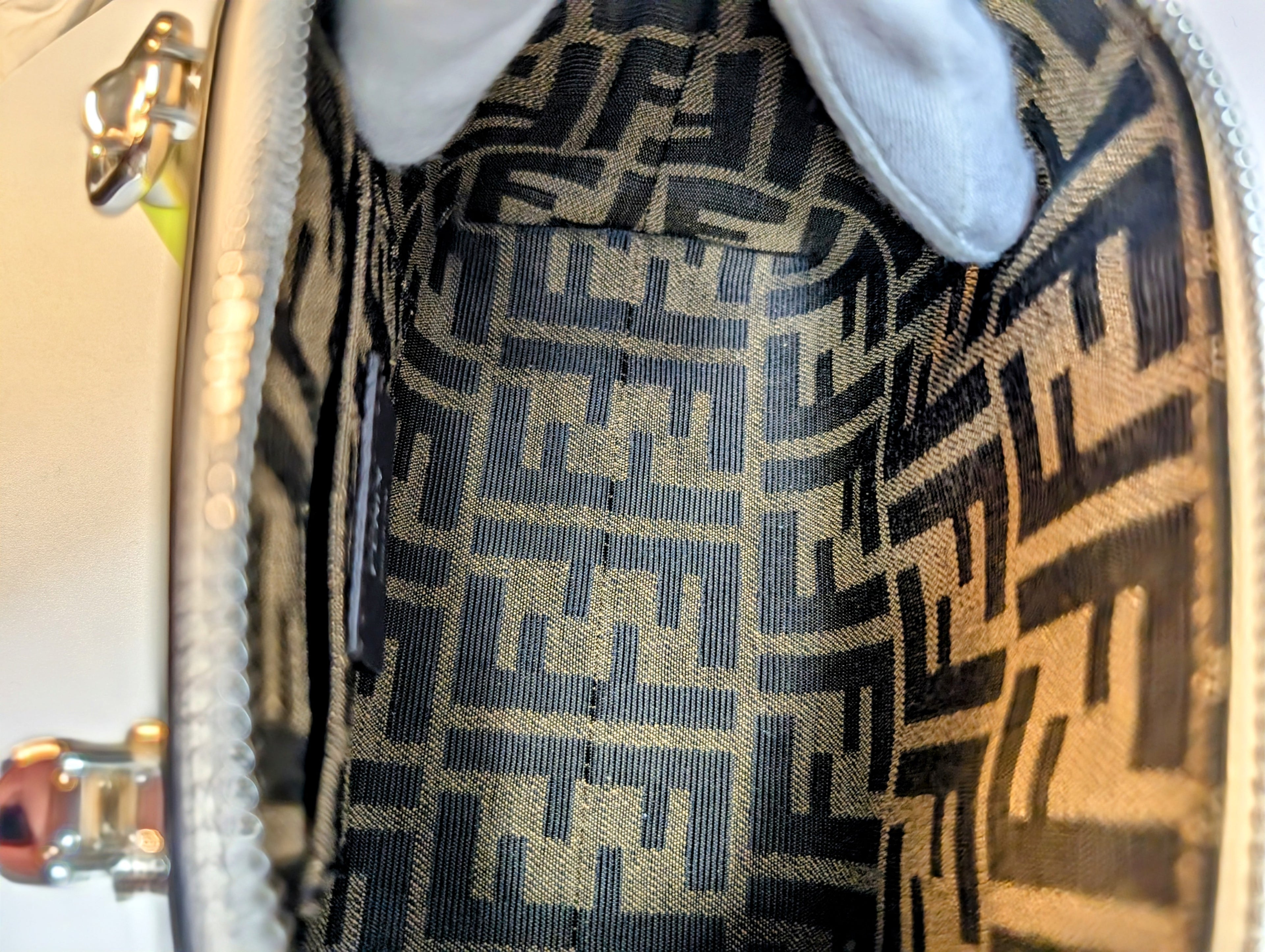 Fendi x Marc Jacobs Peekaboo Top Handle Bag in Cream Leather with Neon Yellow Accents