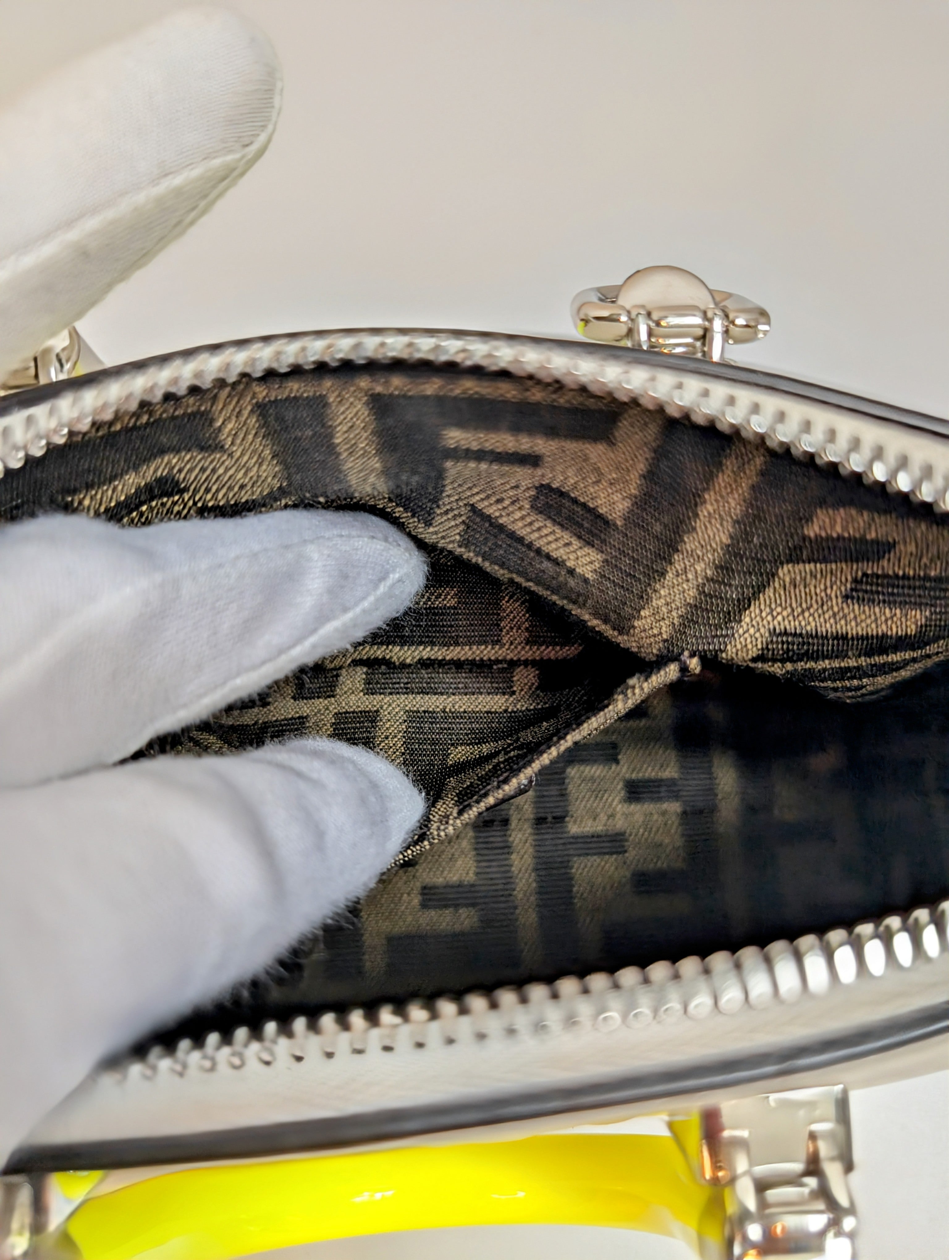 Fendi x Marc Jacobs Peekaboo Top Handle Bag in Cream Leather with Neon Yellow Accents