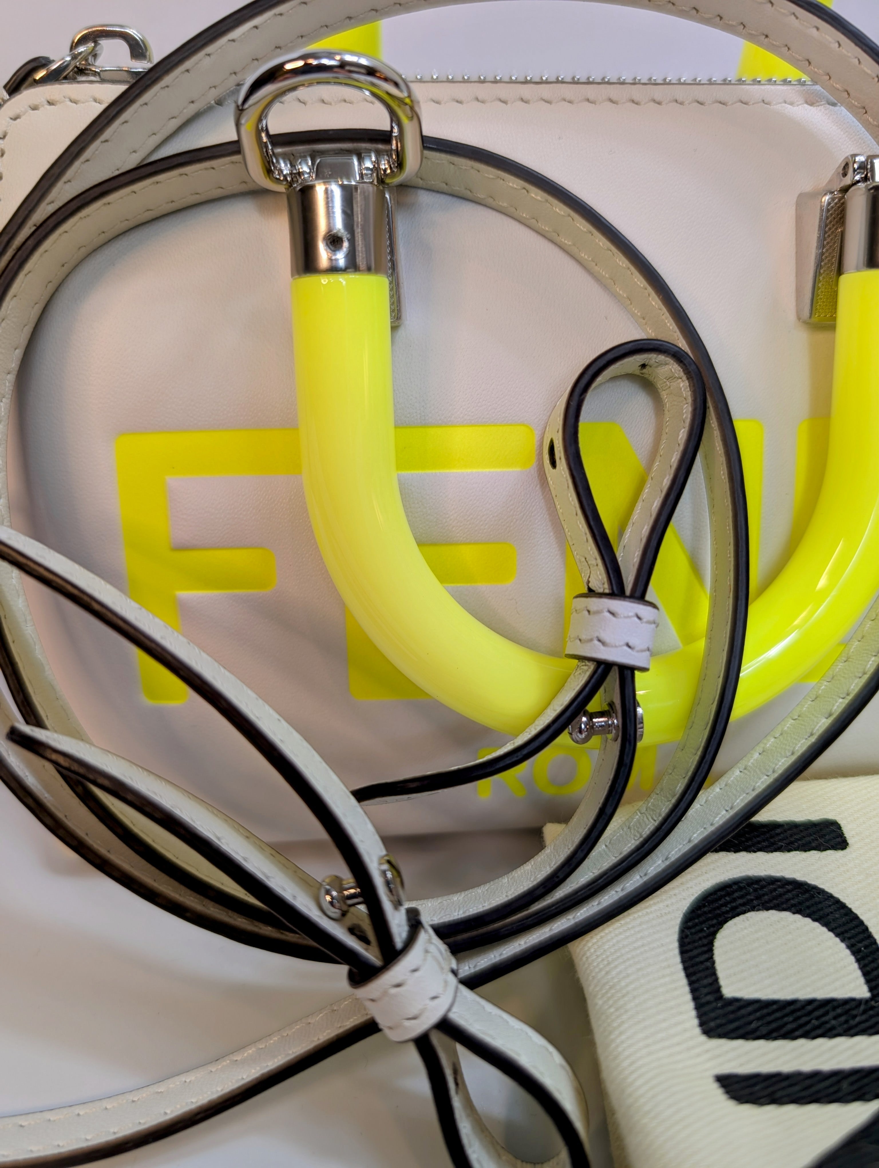Fendi x Marc Jacobs Peekaboo Top Handle Bag in Cream Leather with Neon Yellow Accents