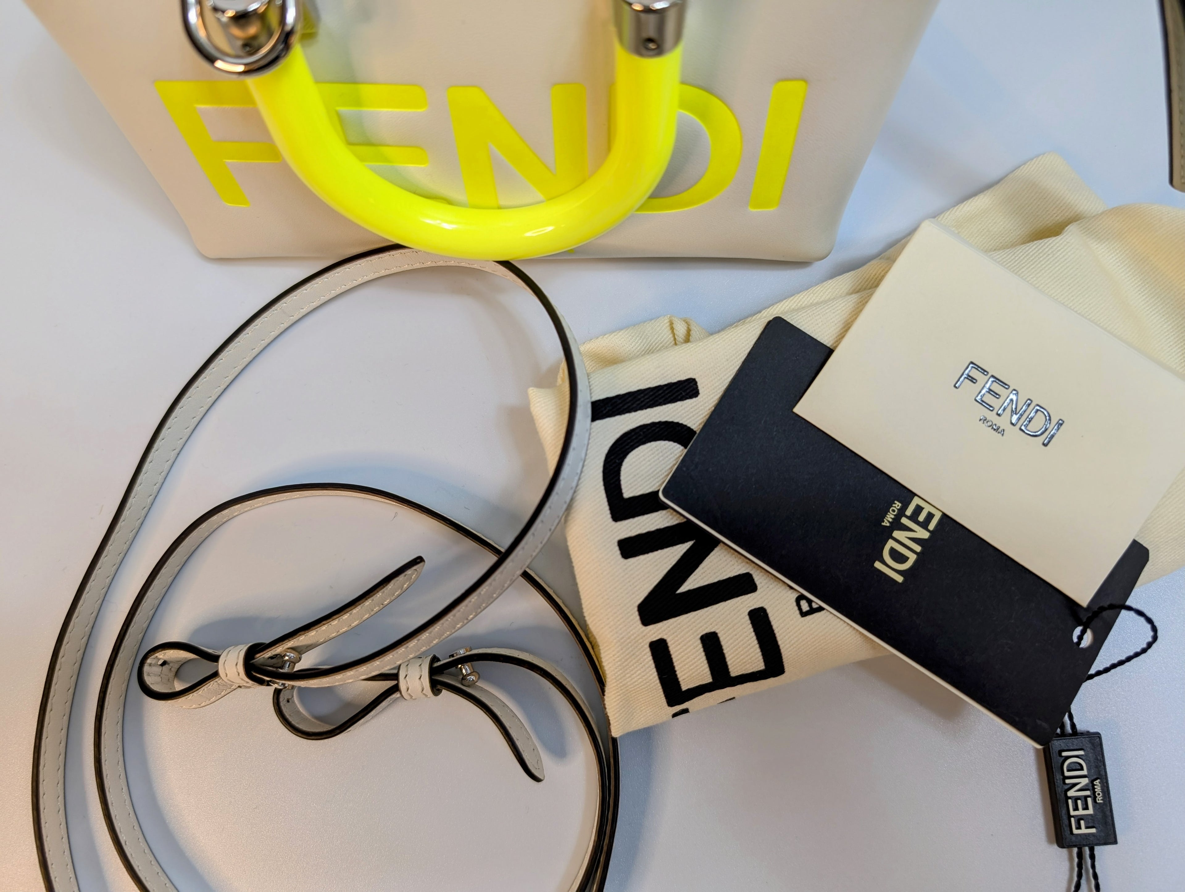 Fendi x Marc Jacobs Peekaboo Top Handle Bag in Cream Leather with Neon Yellow Accents