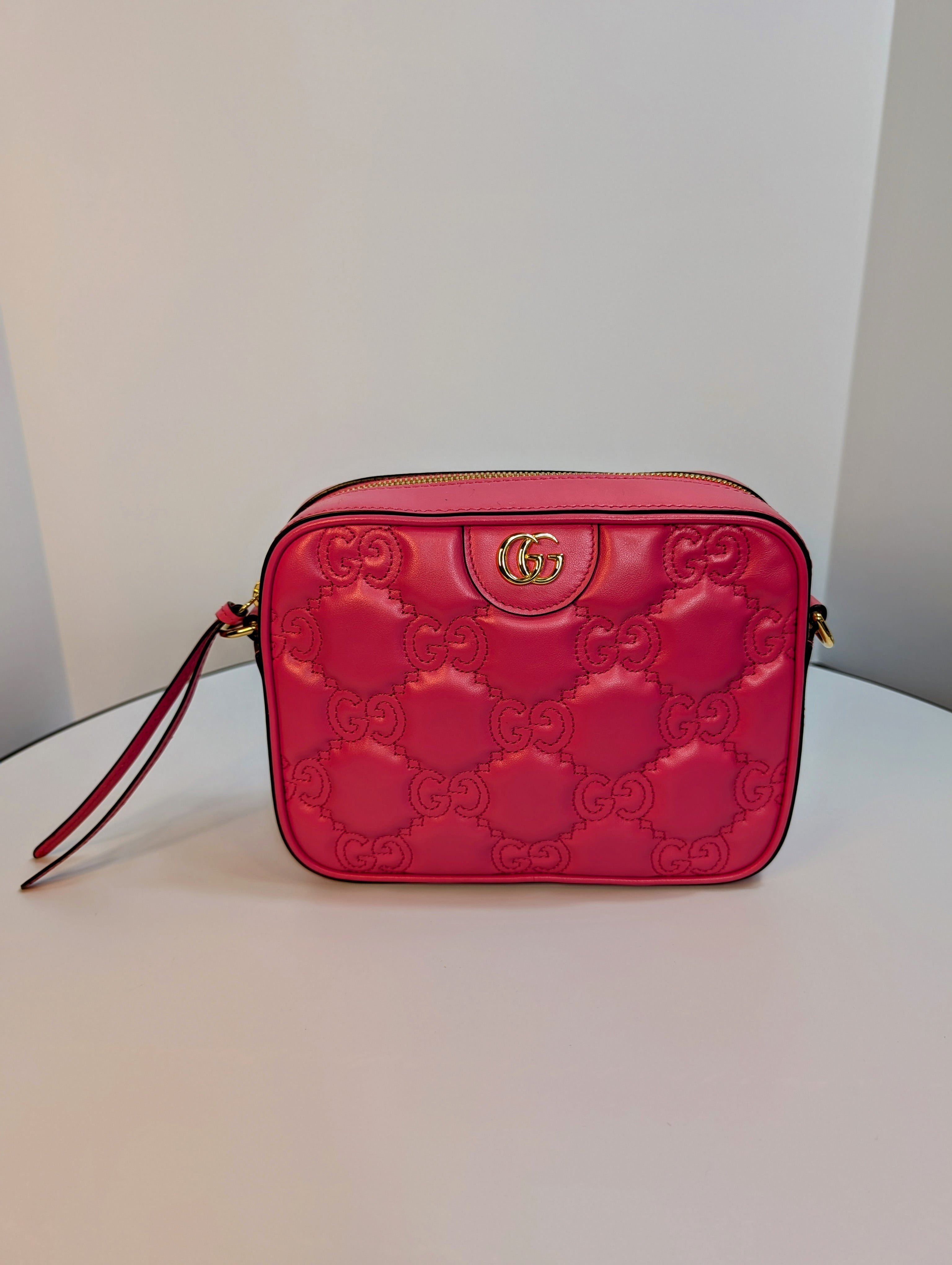 Gucci GG Hot Pink Matelasse Leather Double-Strap Camera Bag