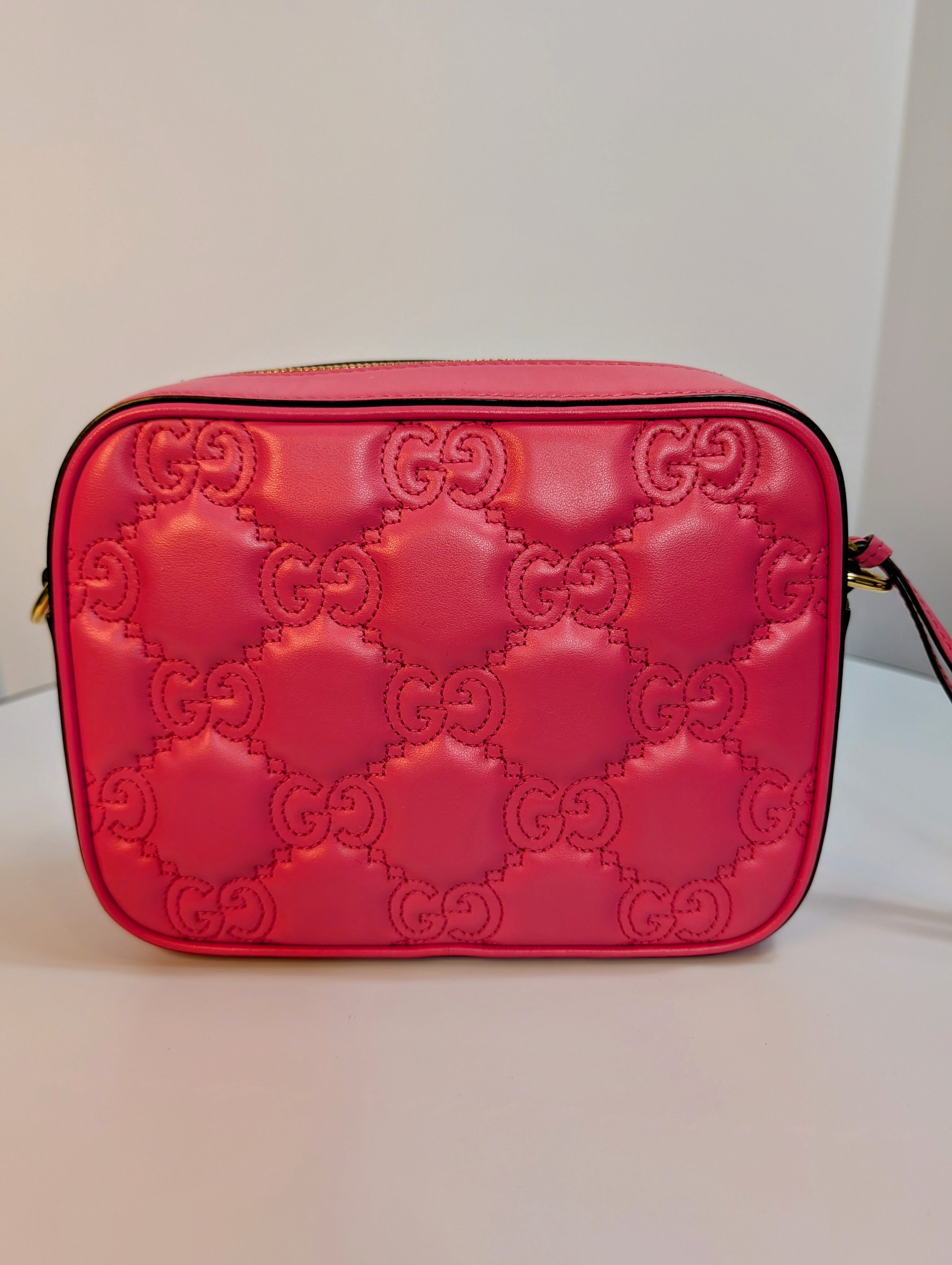 Gucci GG Hot Pink Matelasse Leather Double-Strap Camera Bag