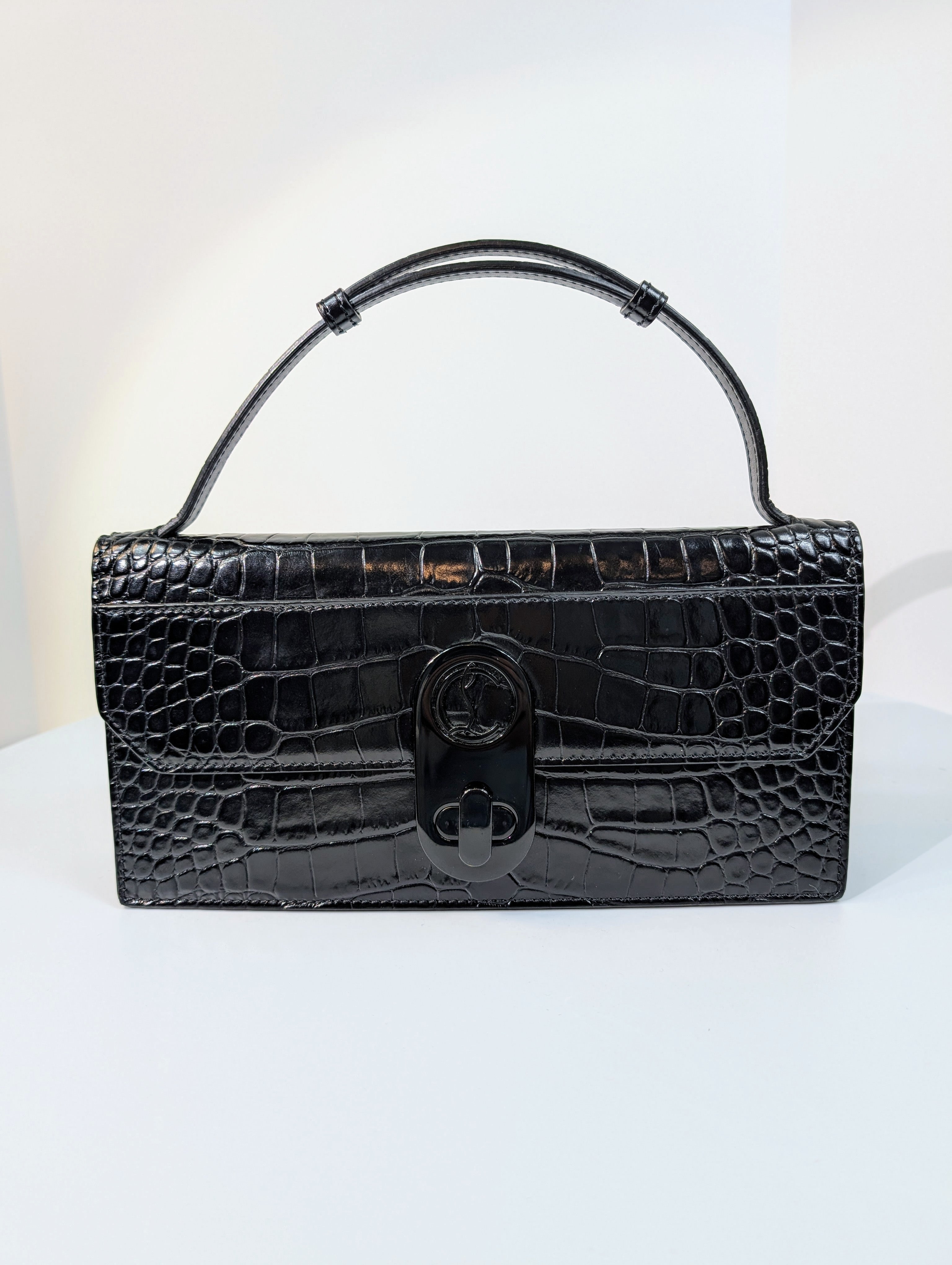 Christian Louboutin Black Elisa Crocodile Embossed Baguette Bag