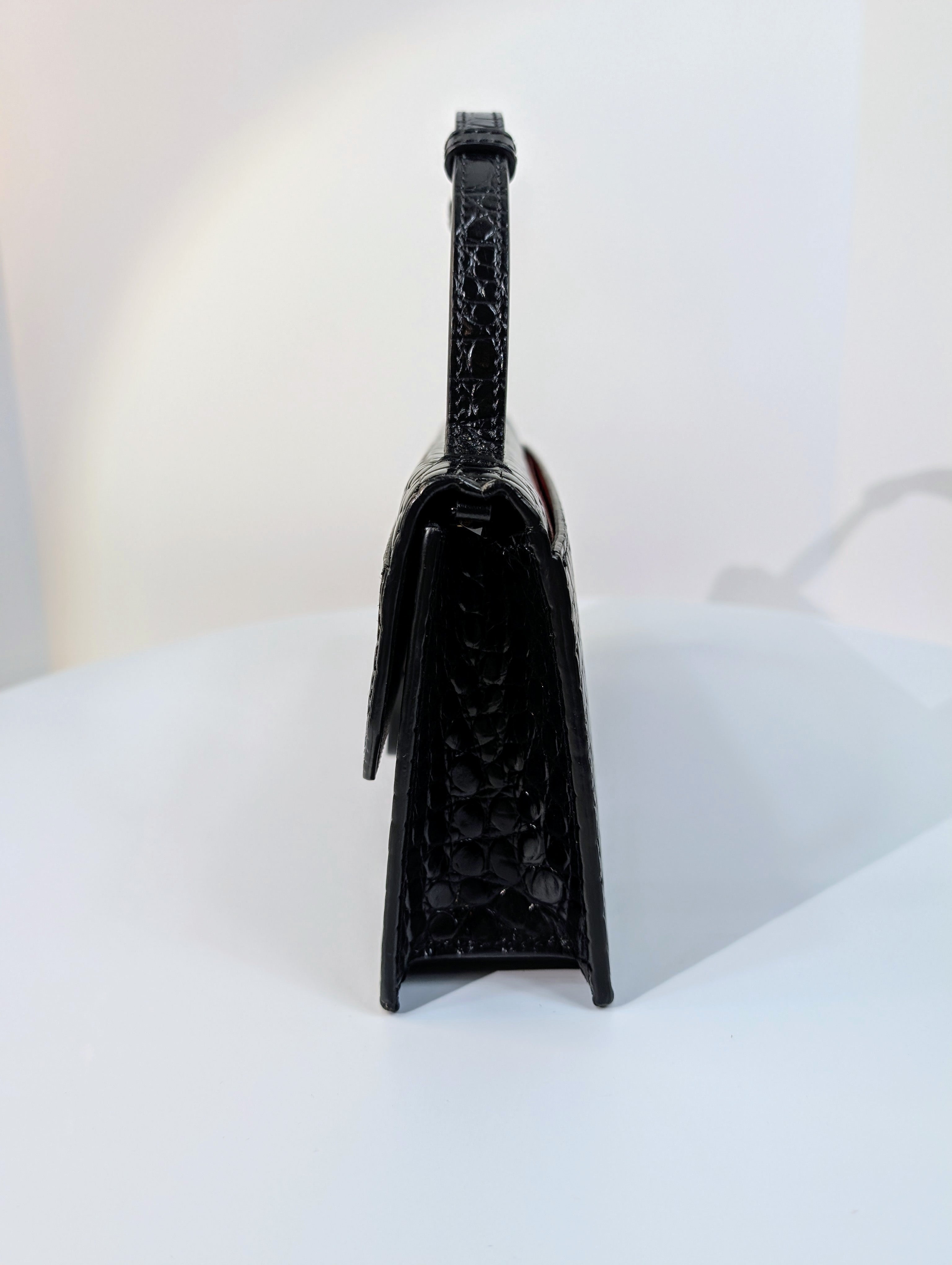 Christian Louboutin Black Elisa Crocodile Embossed Baguette Bag