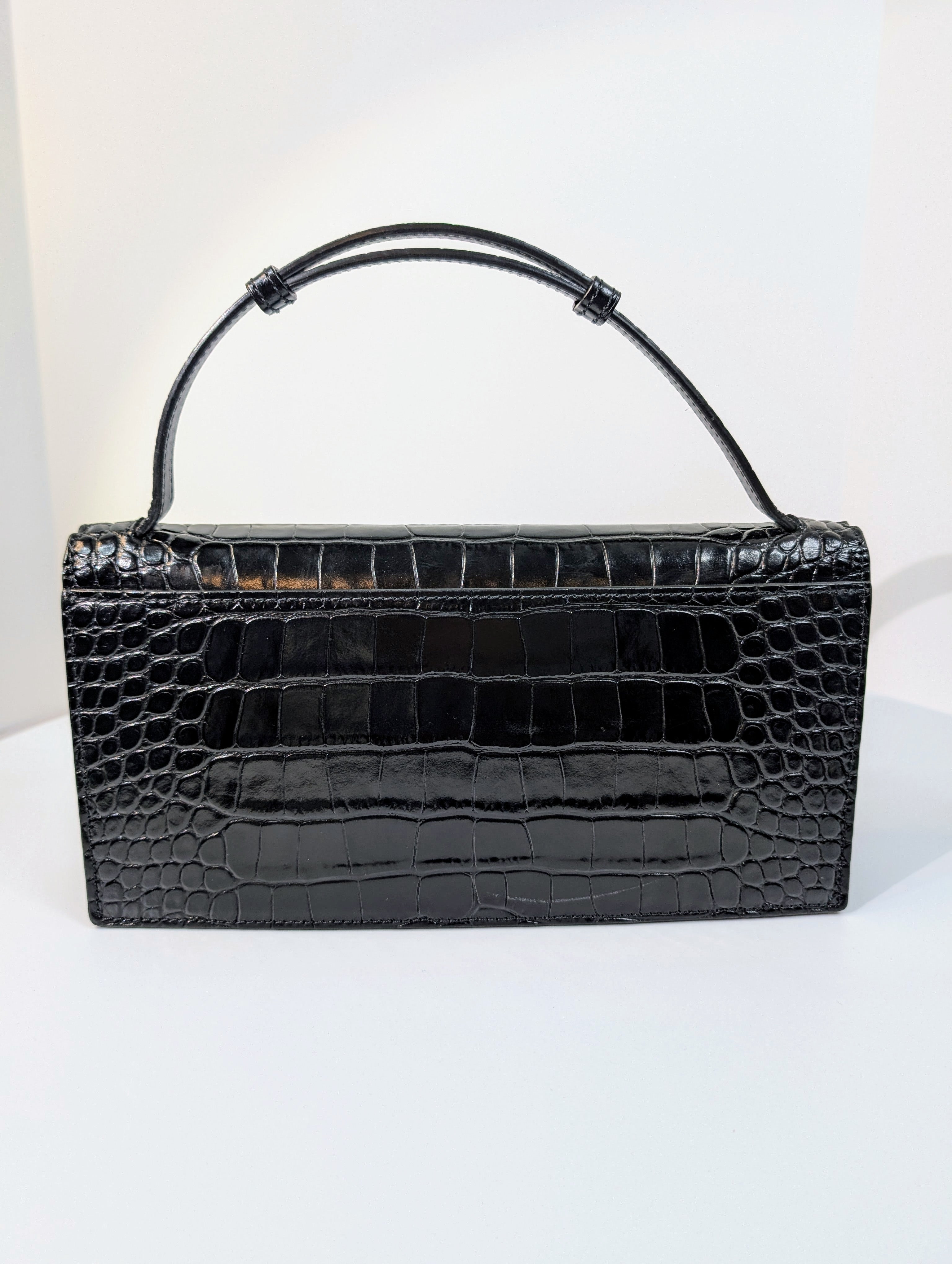 Christian Louboutin Black Elisa Crocodile Embossed Baguette Bag