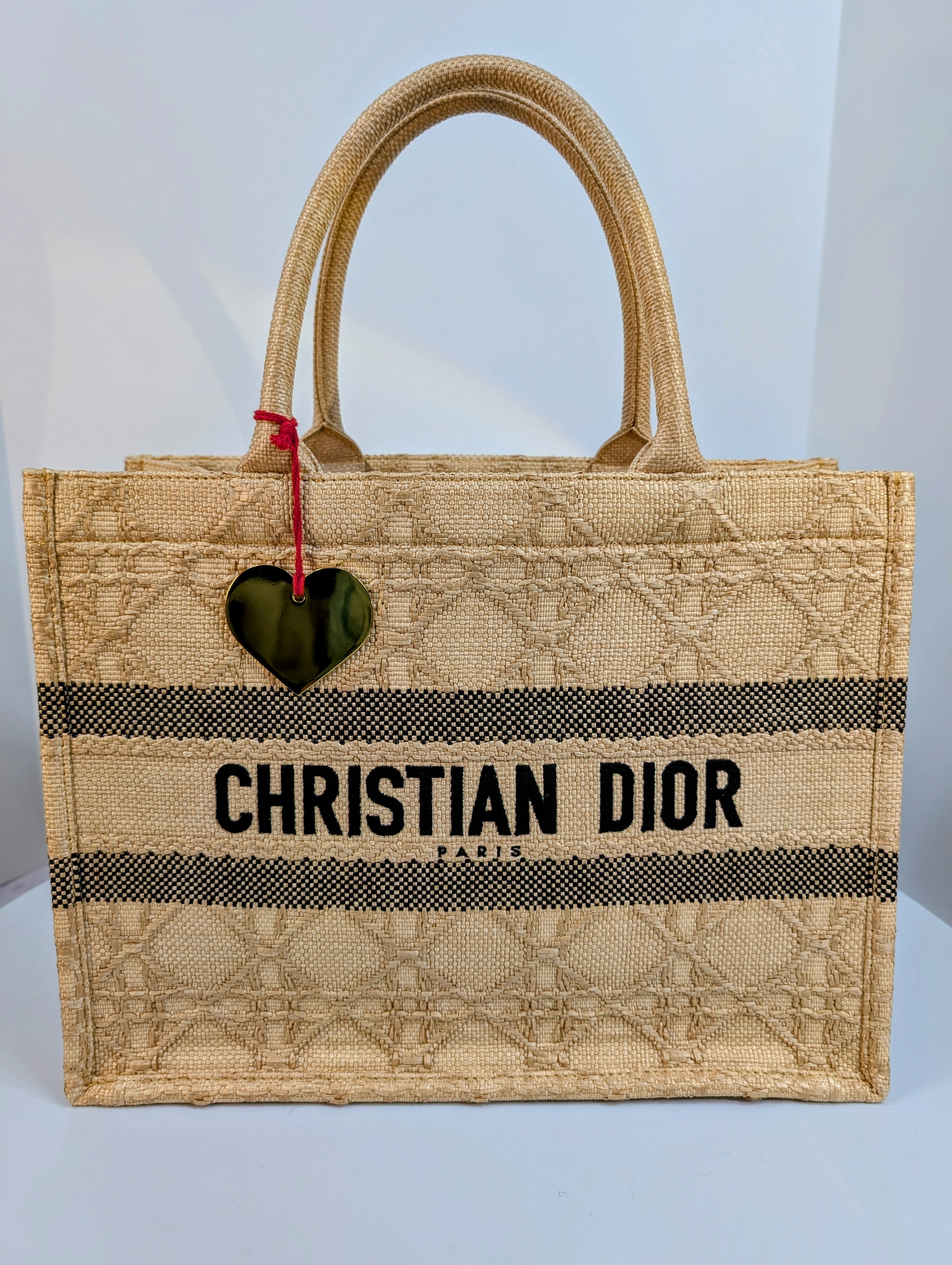 Dior Medium Raffia Book Tote with Heart Charm