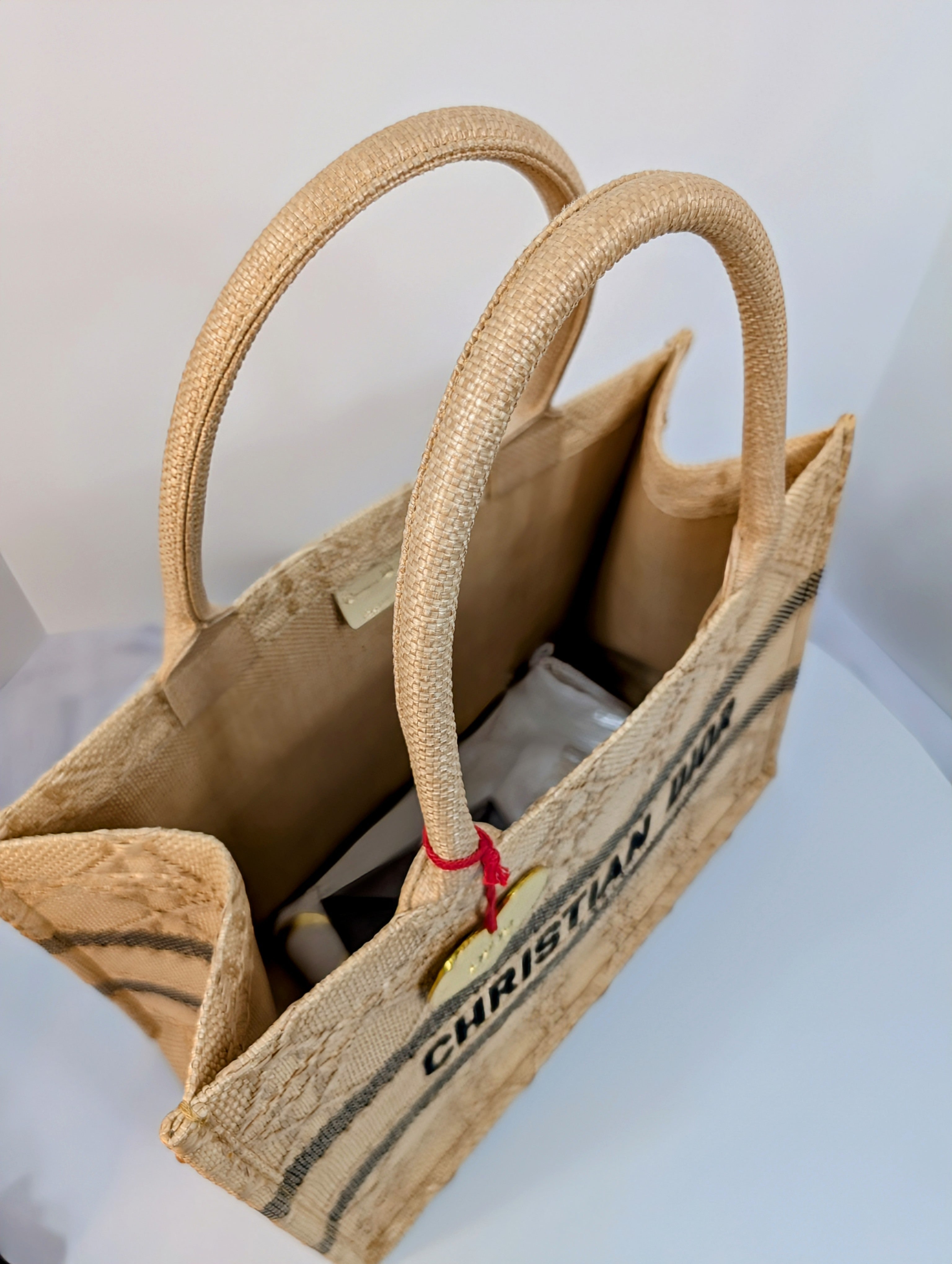 Dior Medium Raffia Book Tote with Heart Charm