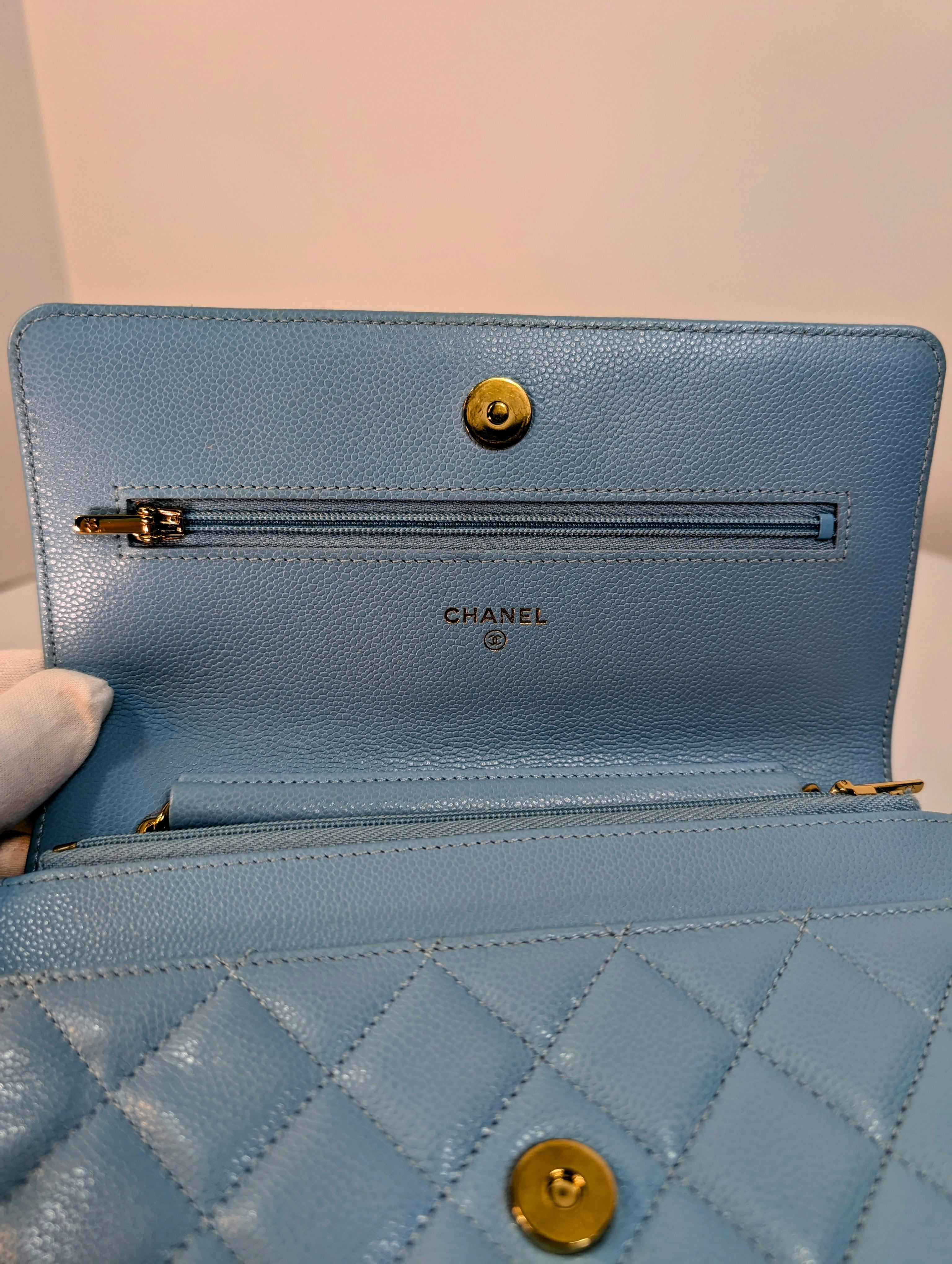 Chanel Tiffany Blue Caviar Wallet on Chain (WOC)