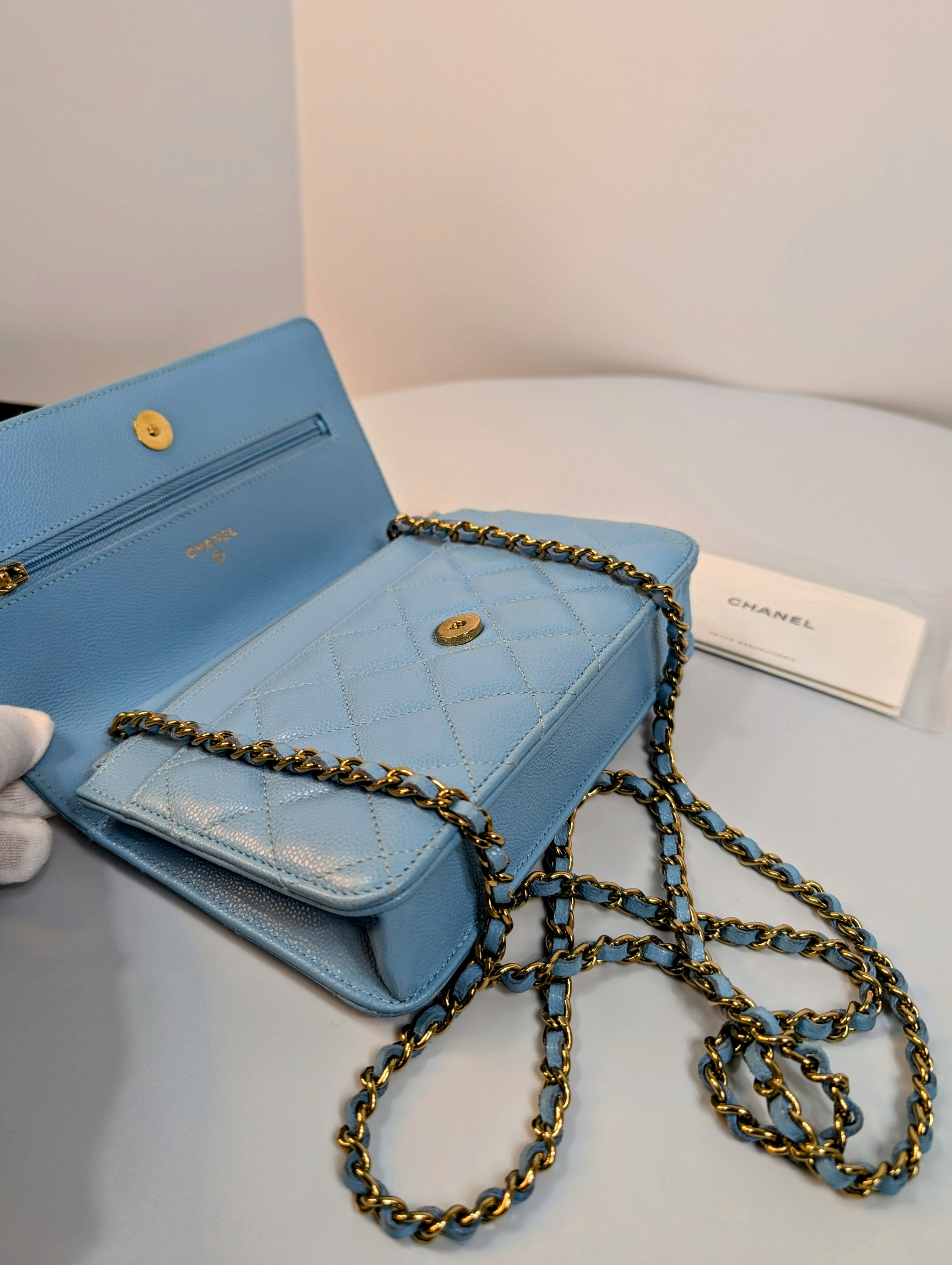 Chanel Tiffany Blue Caviar Wallet on Chain (WOC)
