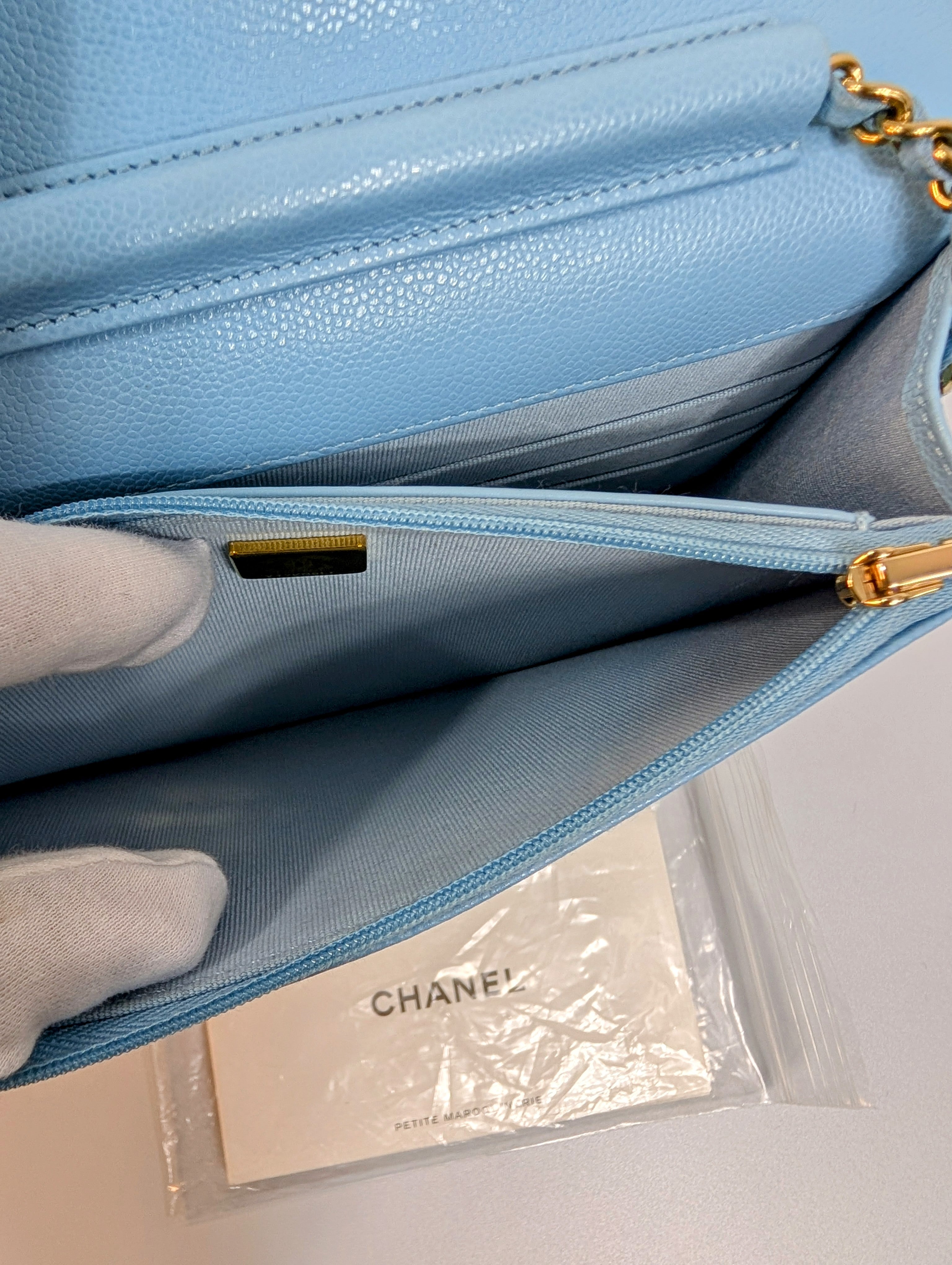Chanel Tiffany Blue Caviar Wallet on Chain (WOC)