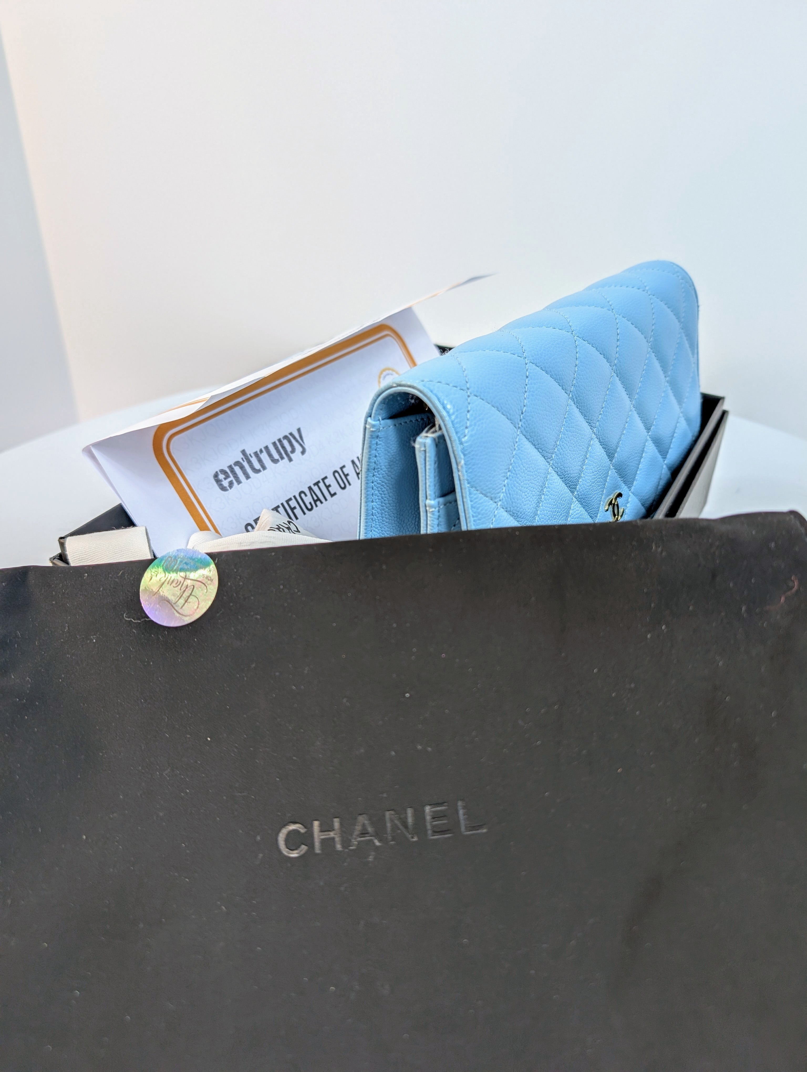 Chanel Tiffany Blue Caviar Wallet on Chain (WOC)