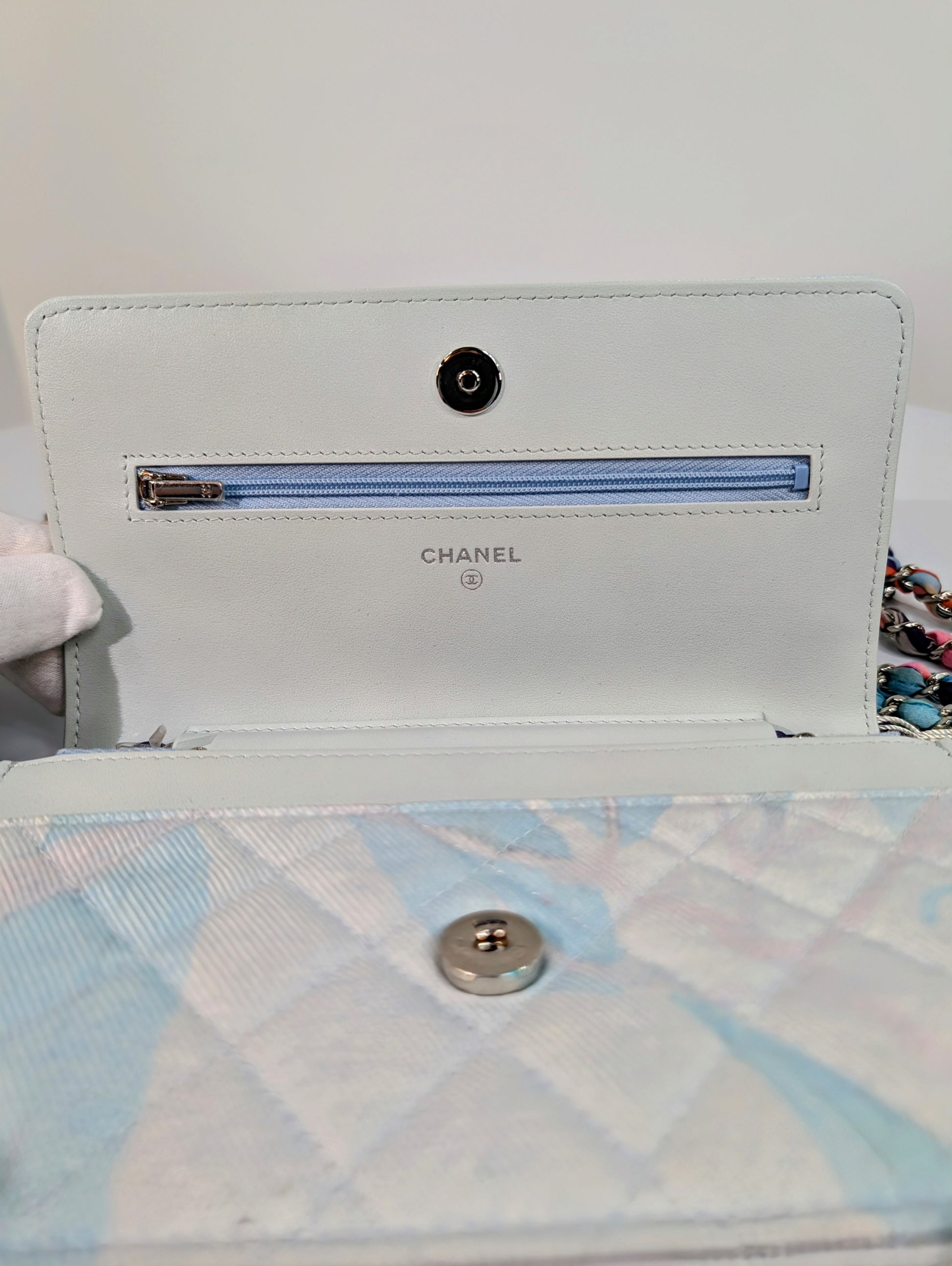 Chanel Jungle Jeans Quilted Fabric Wallet On Chain (WOC)