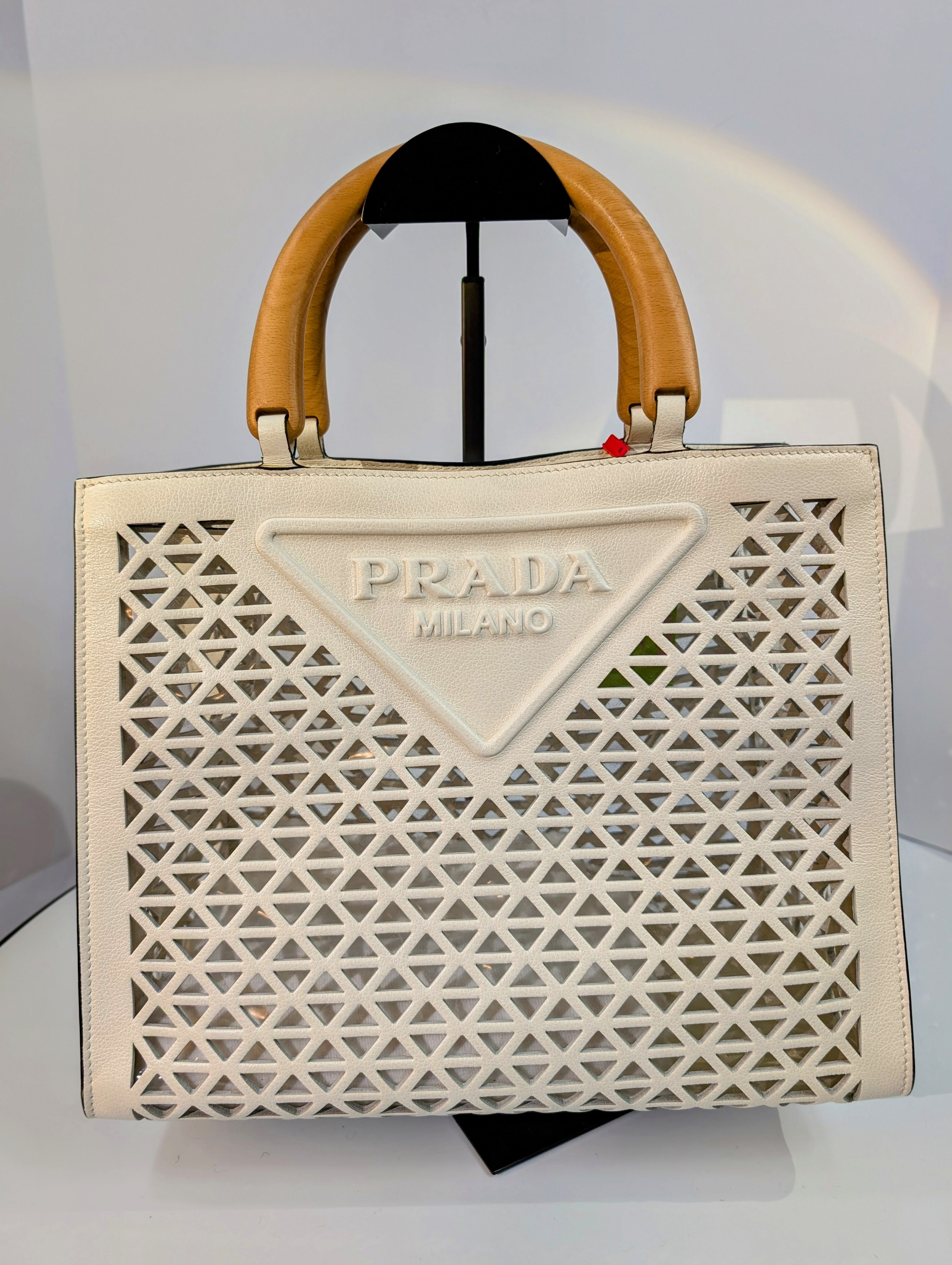 Prada Milano Cream Perforated Tote Bag