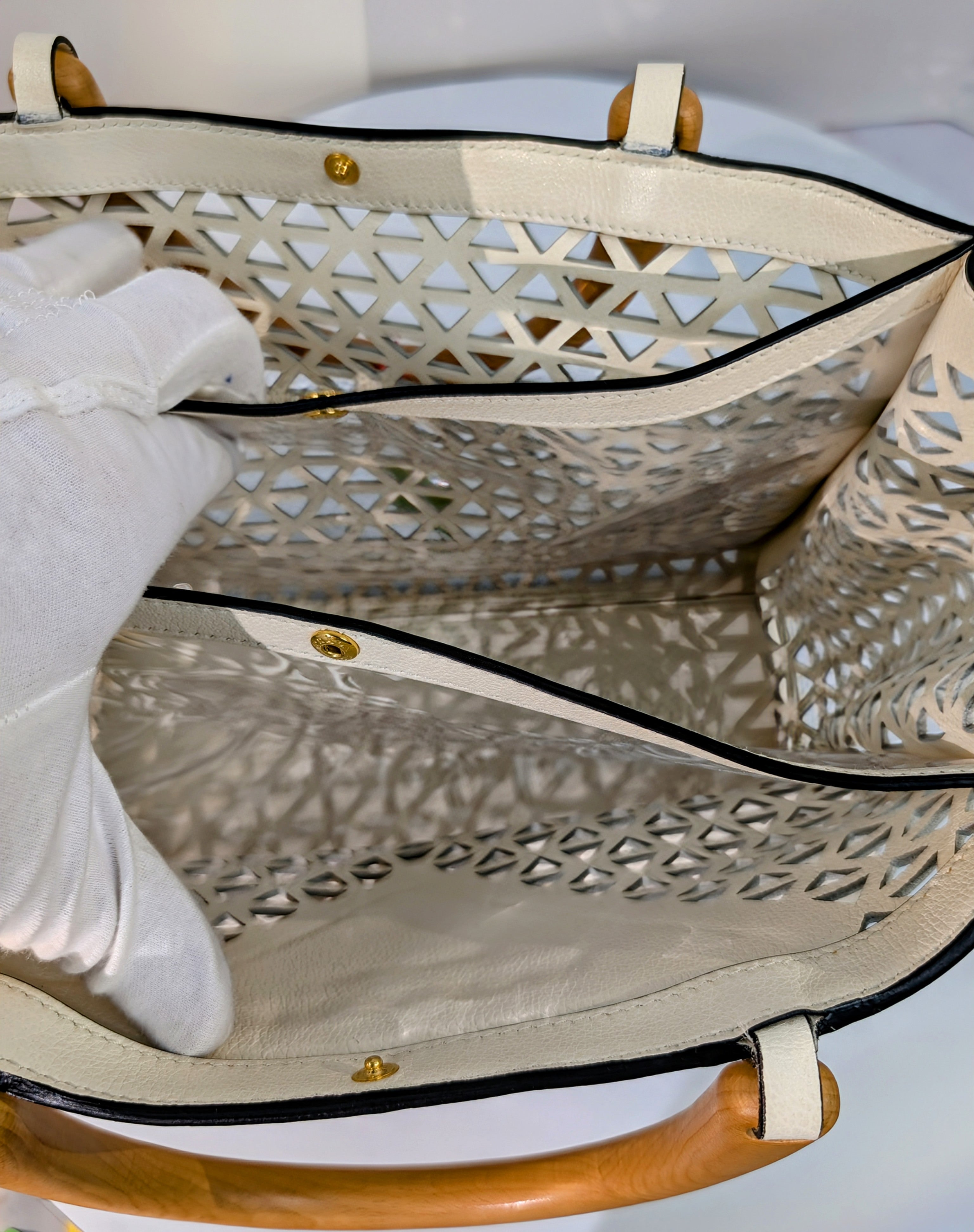 Prada Milano Cream Perforated Tote Bag
