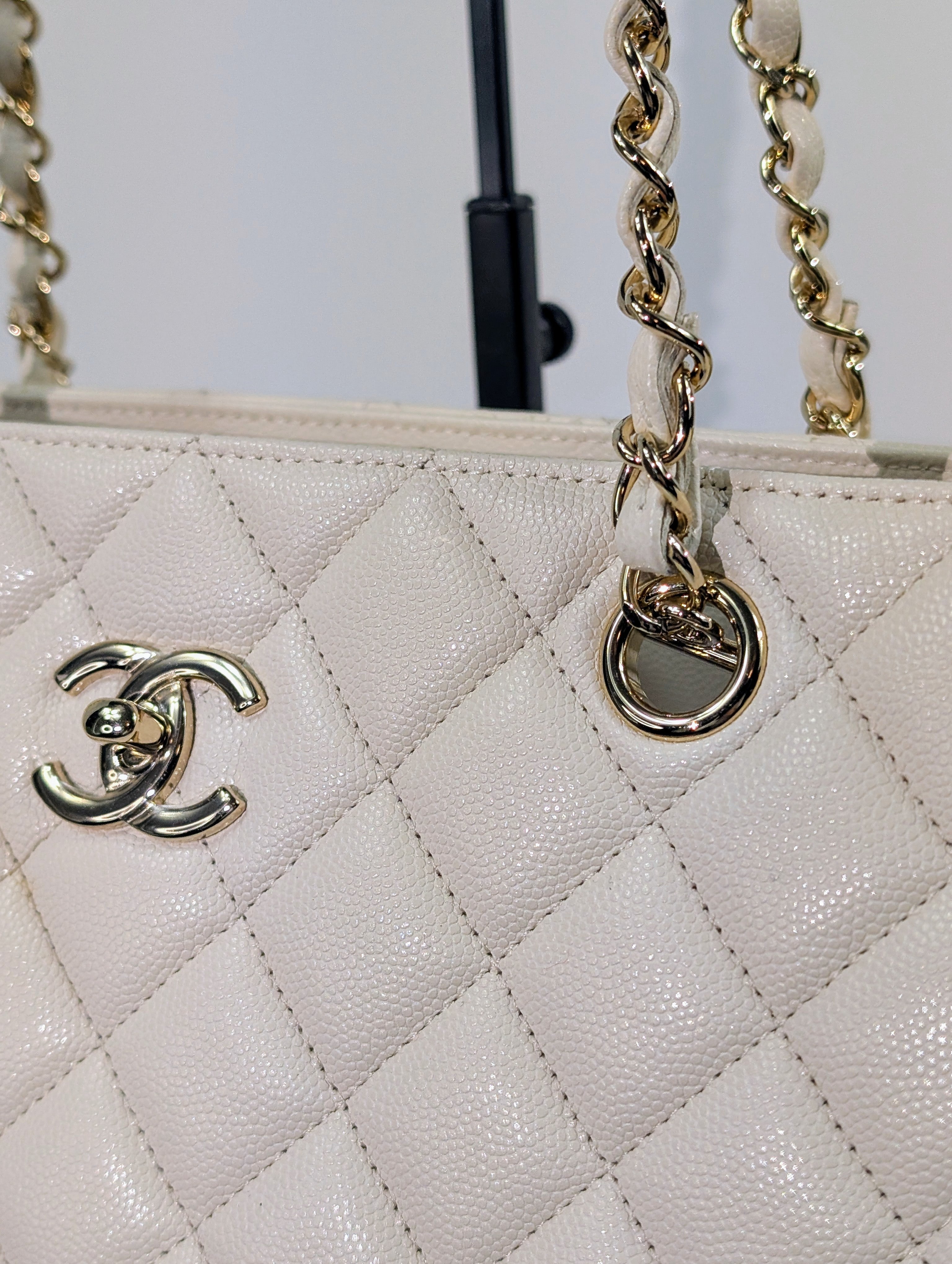 Chanel White Classic Shopping Tote (GST successor) Turnlock Bag