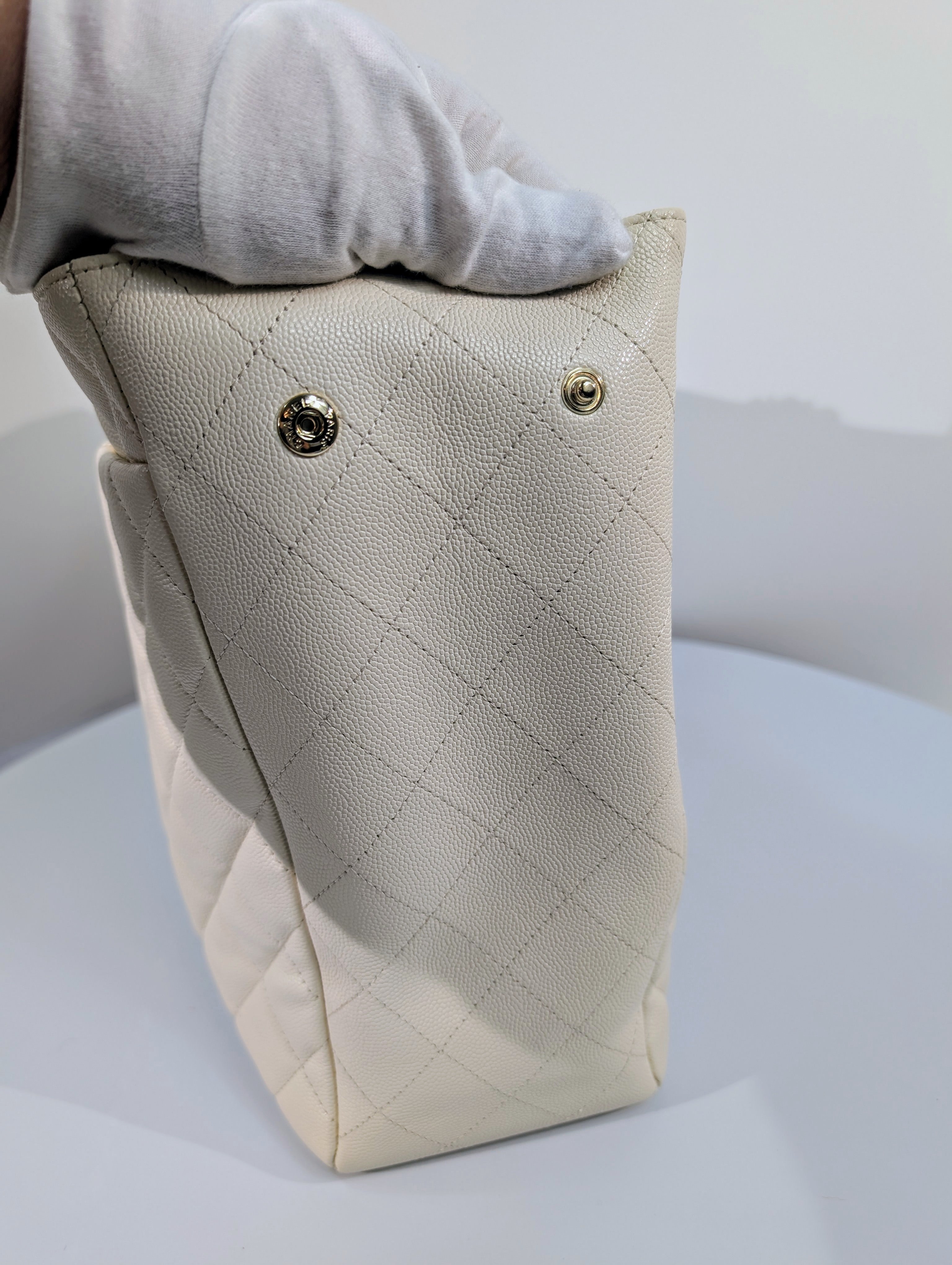 Chanel White Classic Shopping Tote (GST successor) Turnlock Bag