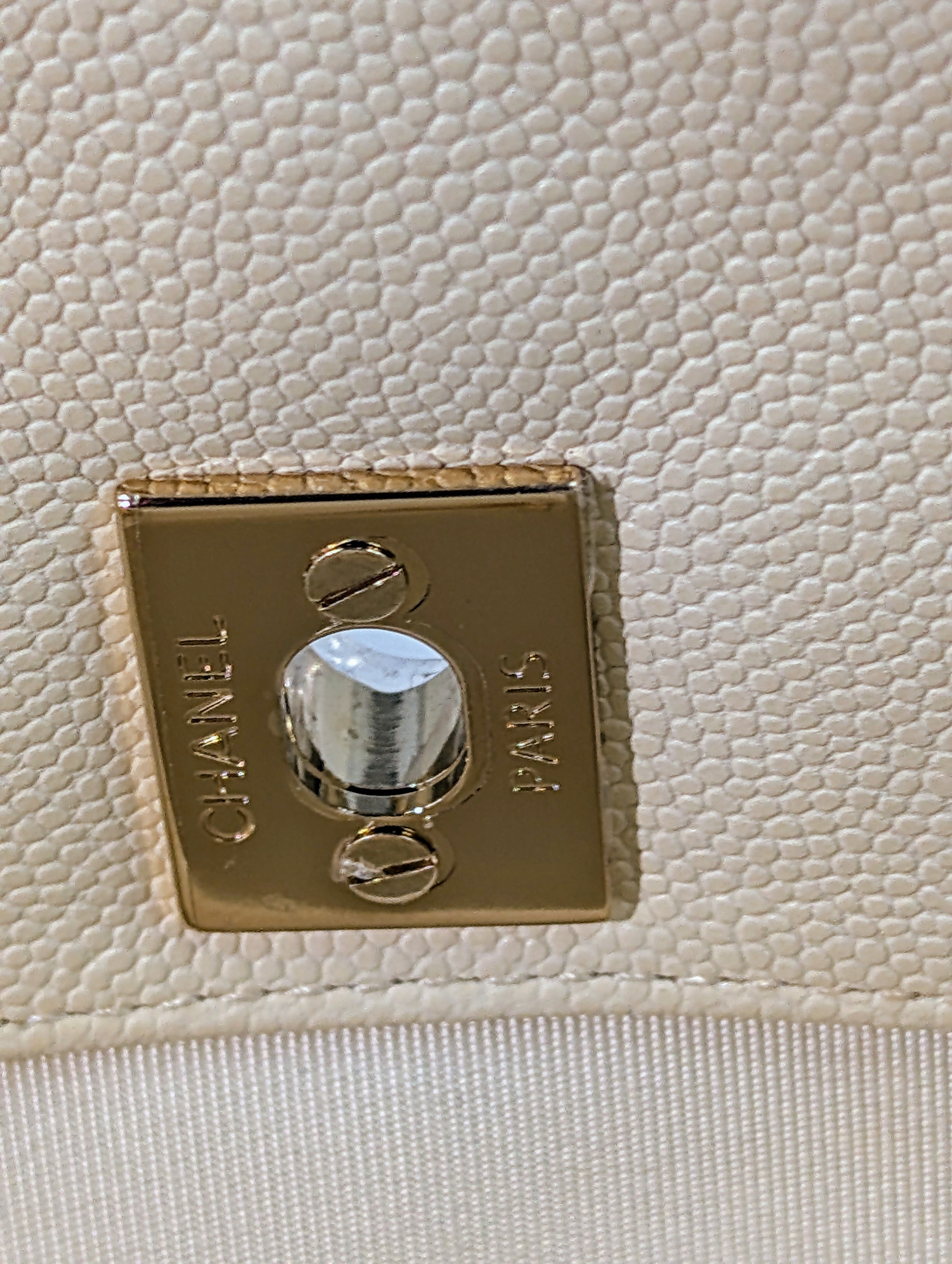 Chanel White Classic Shopping Tote (GST successor) Turnlock Bag