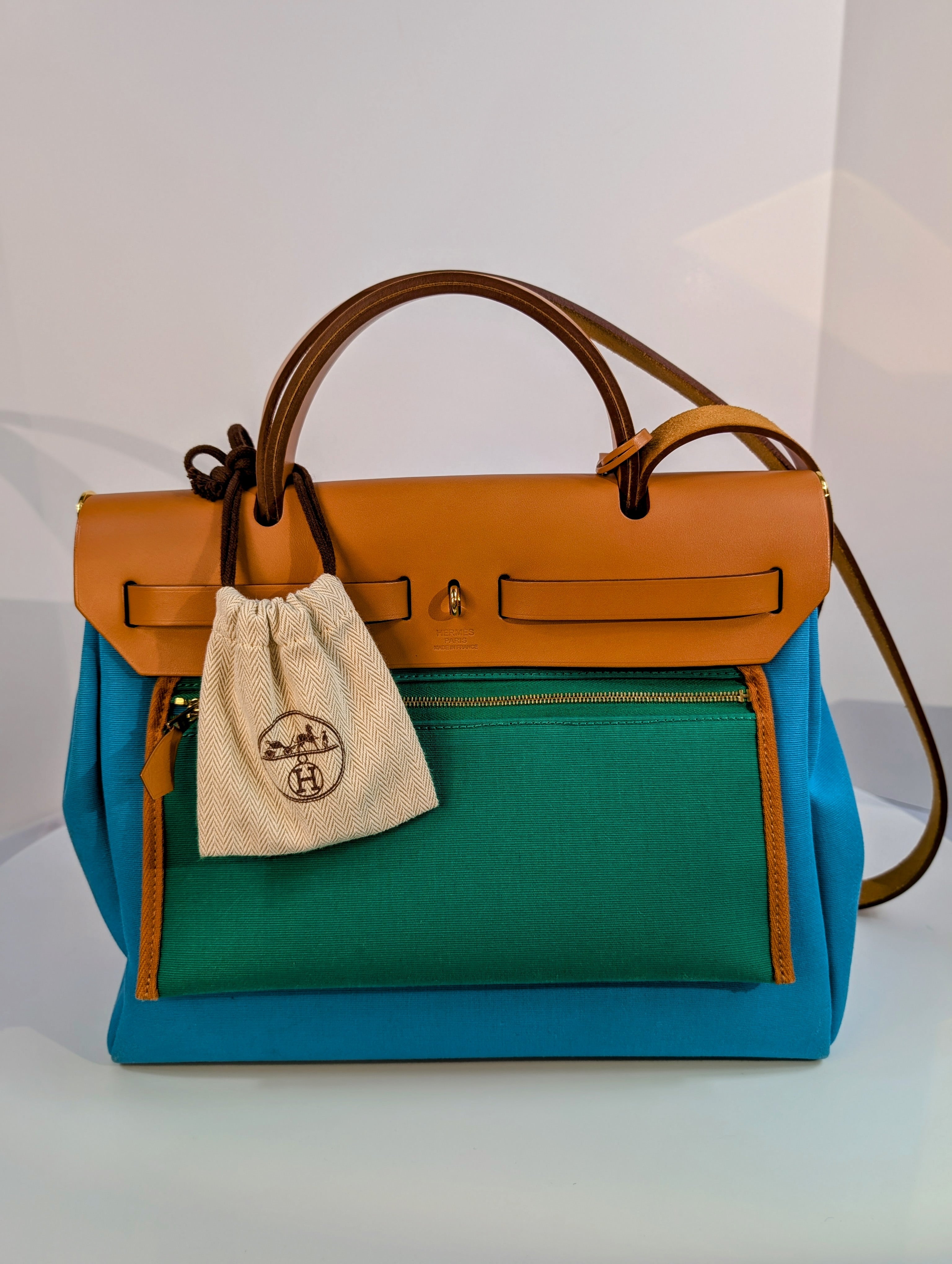 Hermes Blue and Green Herbag Zip 31