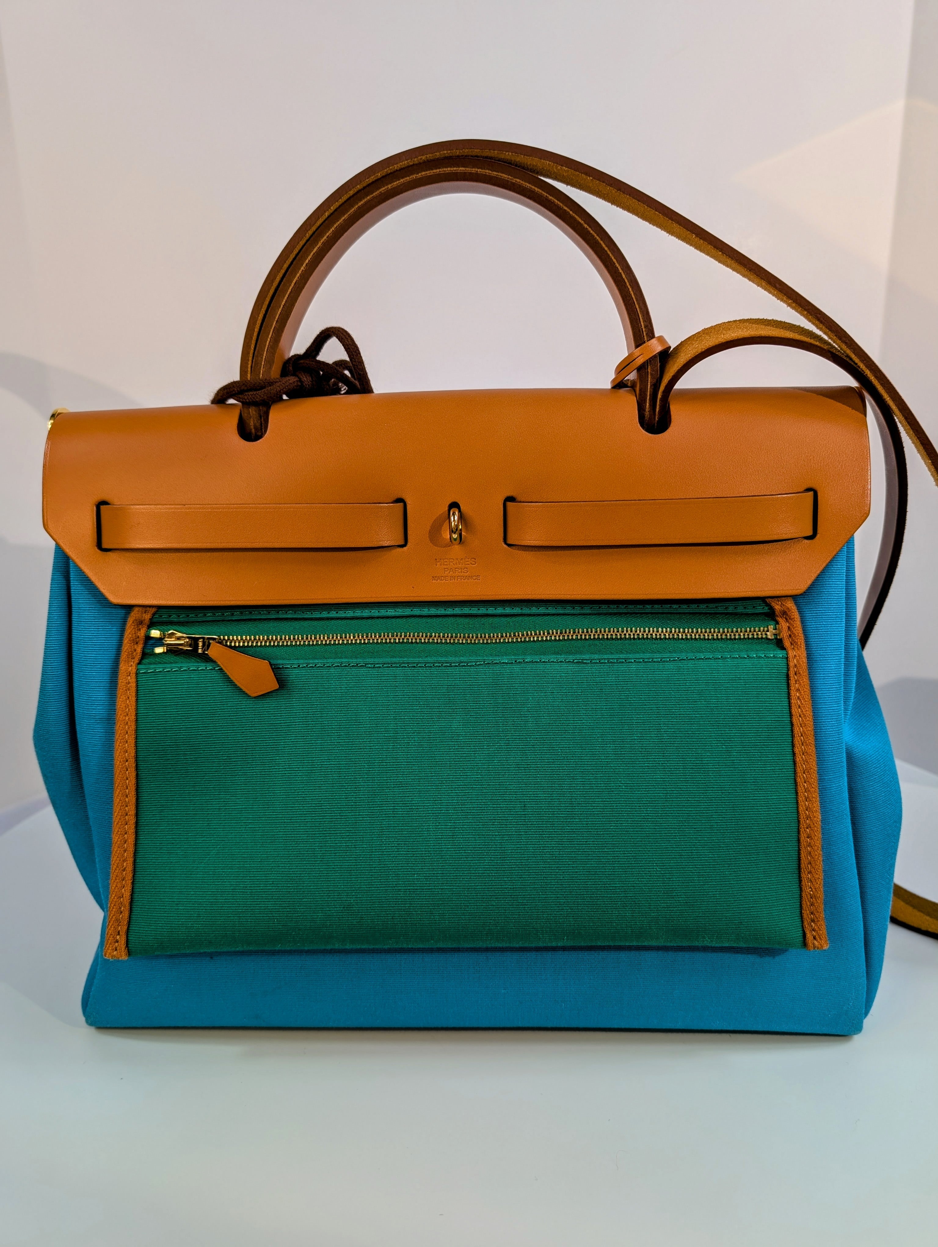 Hermes Blue and Green Herbag Zip 31
