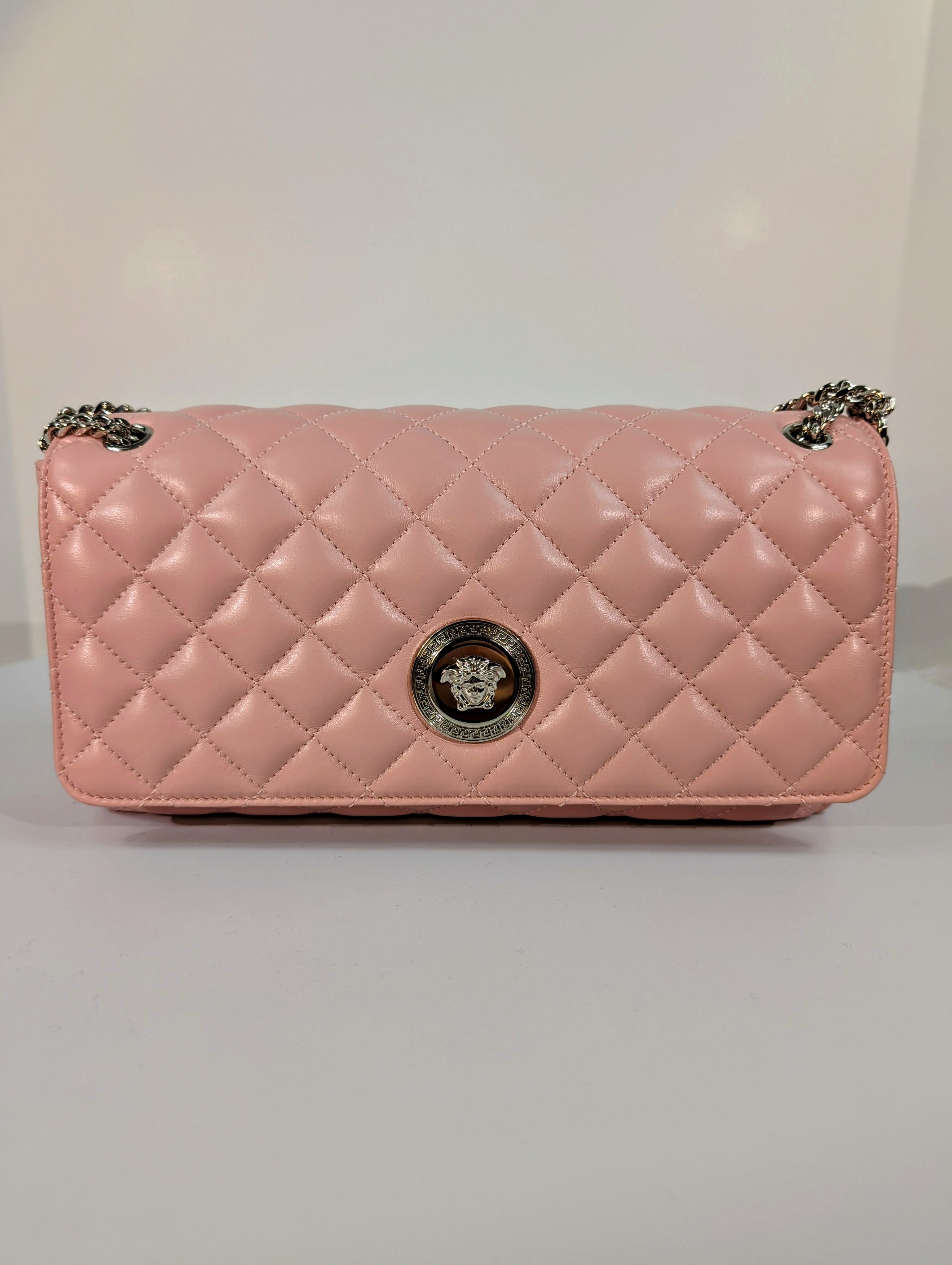 Versace Light Pink Medusa Quilted Lambskin Shoulder Bag and Matching Wallet