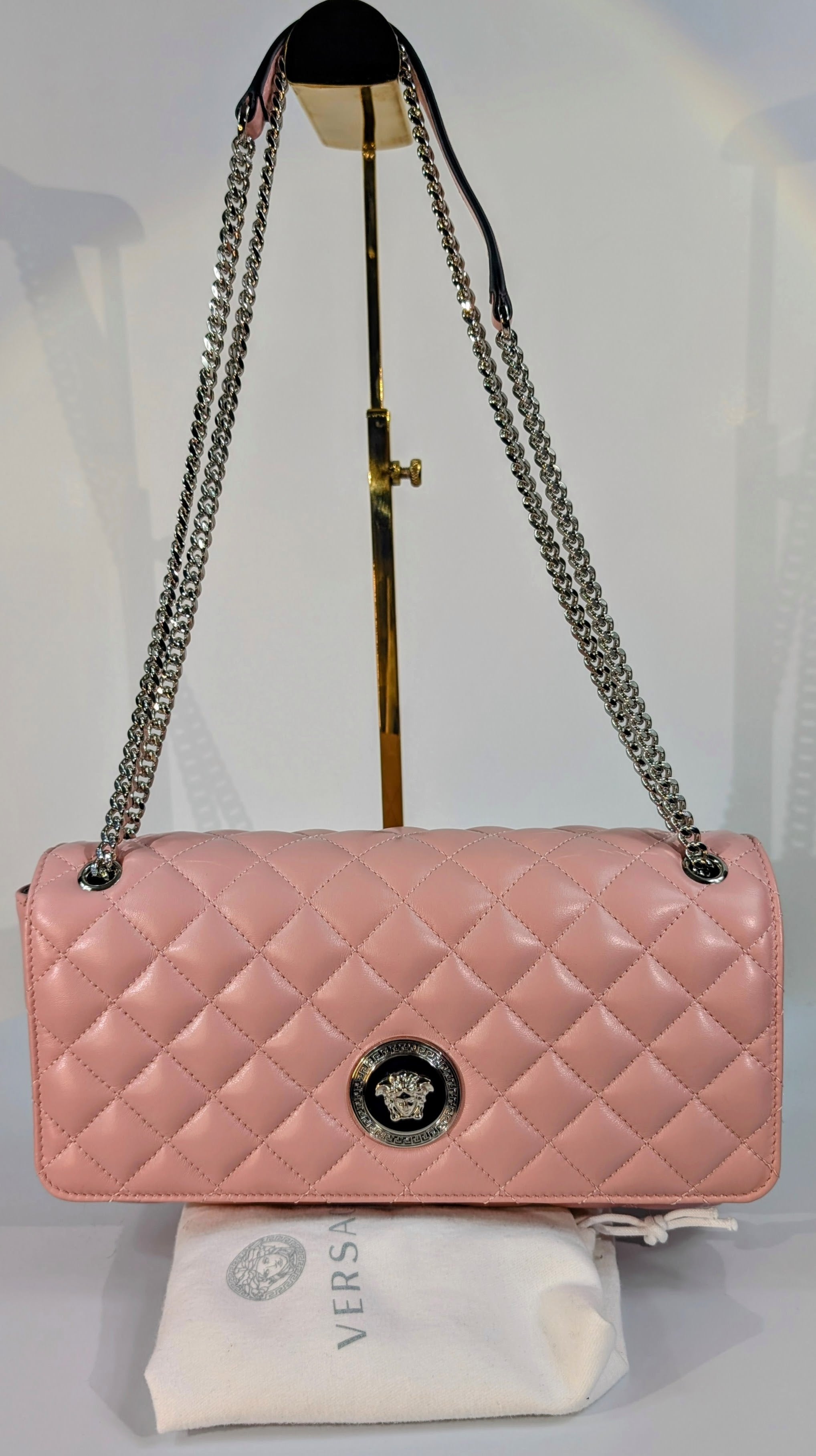 Versace Light Pink Medusa Quilted Lambskin Shoulder Bag and Matching Wallet